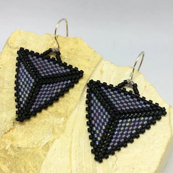  Small Triangle Earrings: Slate Blue with Black trim (matte)
