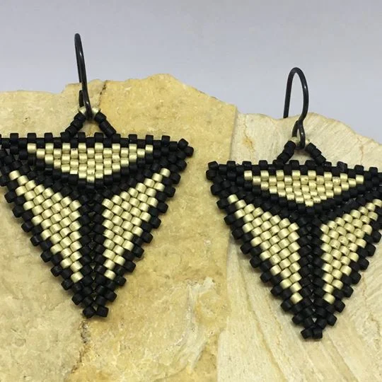 Small Triangle Earrings: Ivory with Black trim (matte)