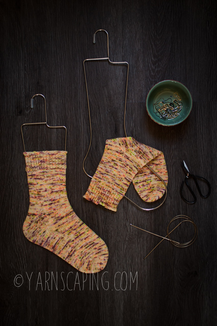 Vanilla Socks; Yarn by LolaBean Yarn Co in “Bananarama”