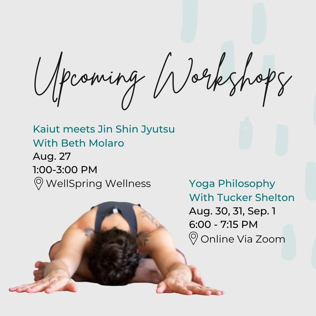 Hey, y'all! check out what we have coming soon at Tucker Yoga! 🙌

There's a delicious Kaiut and Jin Shin Jyutsu workshop with @spiralwayhealer (In-Person at @wellspringwellness) and an Online Yoga Philosophy Workshop with Tucker Shelton. 

So, wheth