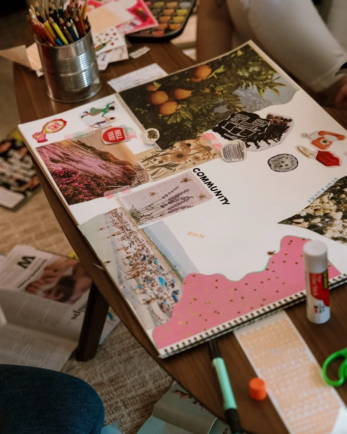 Community isn&rsquo;t just something we build with our network and our clients&mdash;it&rsquo;s something we practice together. 

Our team vision board reflects our shared hopes for connection, community and healing. We&rsquo;re all wired for connect