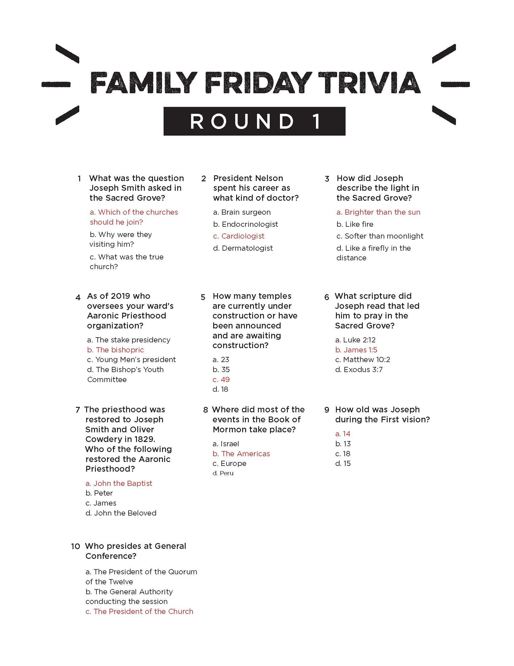 Family Friday Trivia Answers Free Downloadable Pdf Deseret Book Blog
