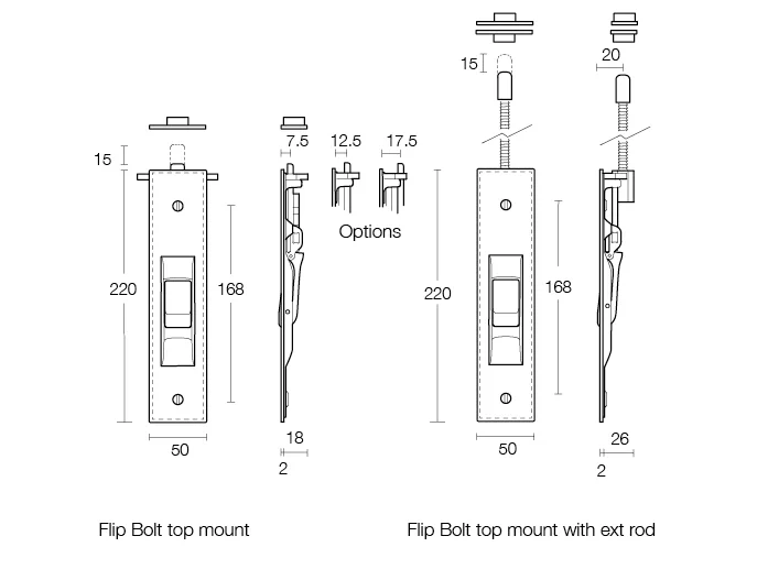 Dimensional Drawing Flip Bolt