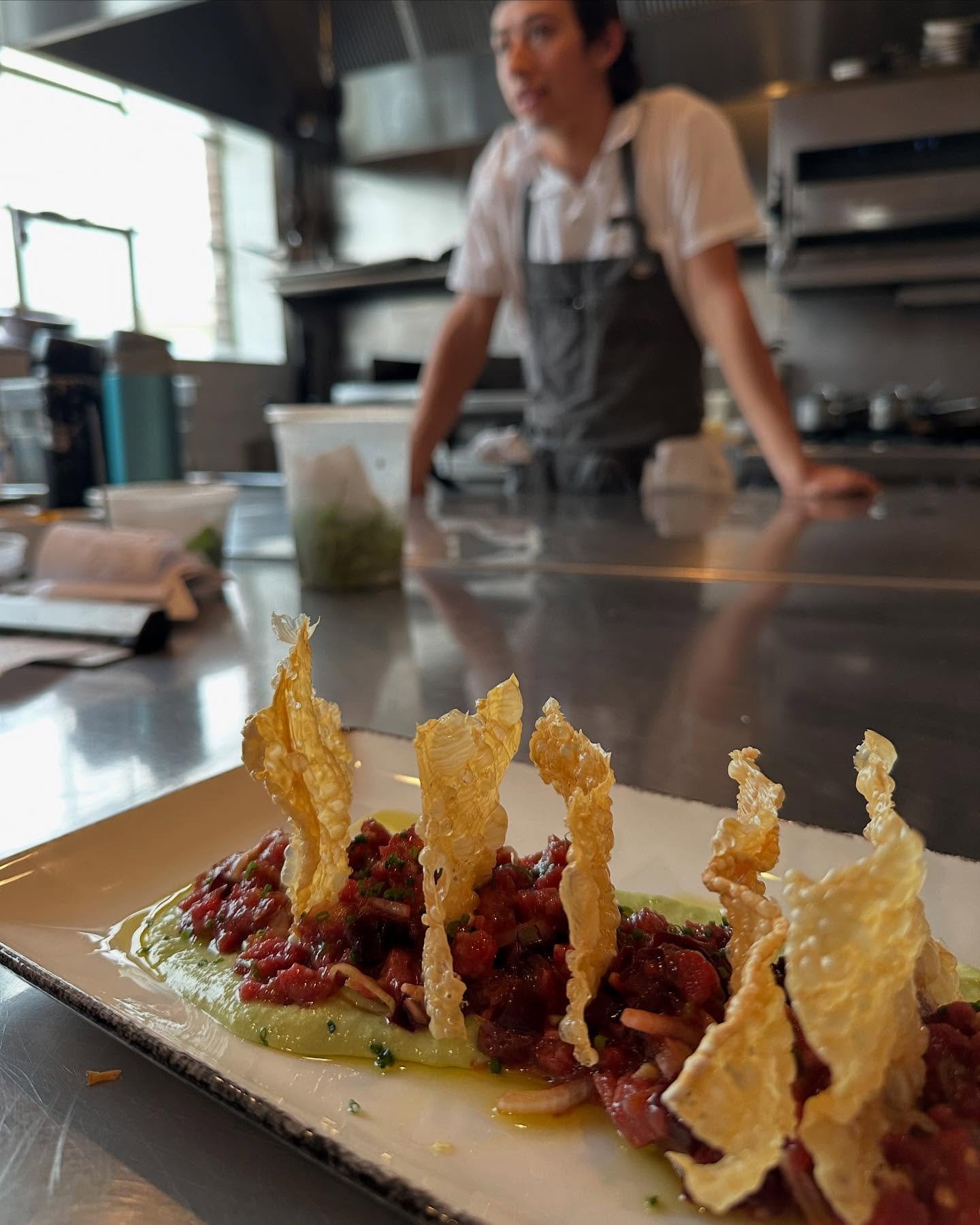 Our beef tartare is original and scrumptious. Inspired by a dish a visiting chef prepared when @ryan.brazeal was working for @geoffreyzakarian years ago. Roasted beets complement the hand cut sirloin and wasabi tofu pur&eacute;e adds a fiery kick rou