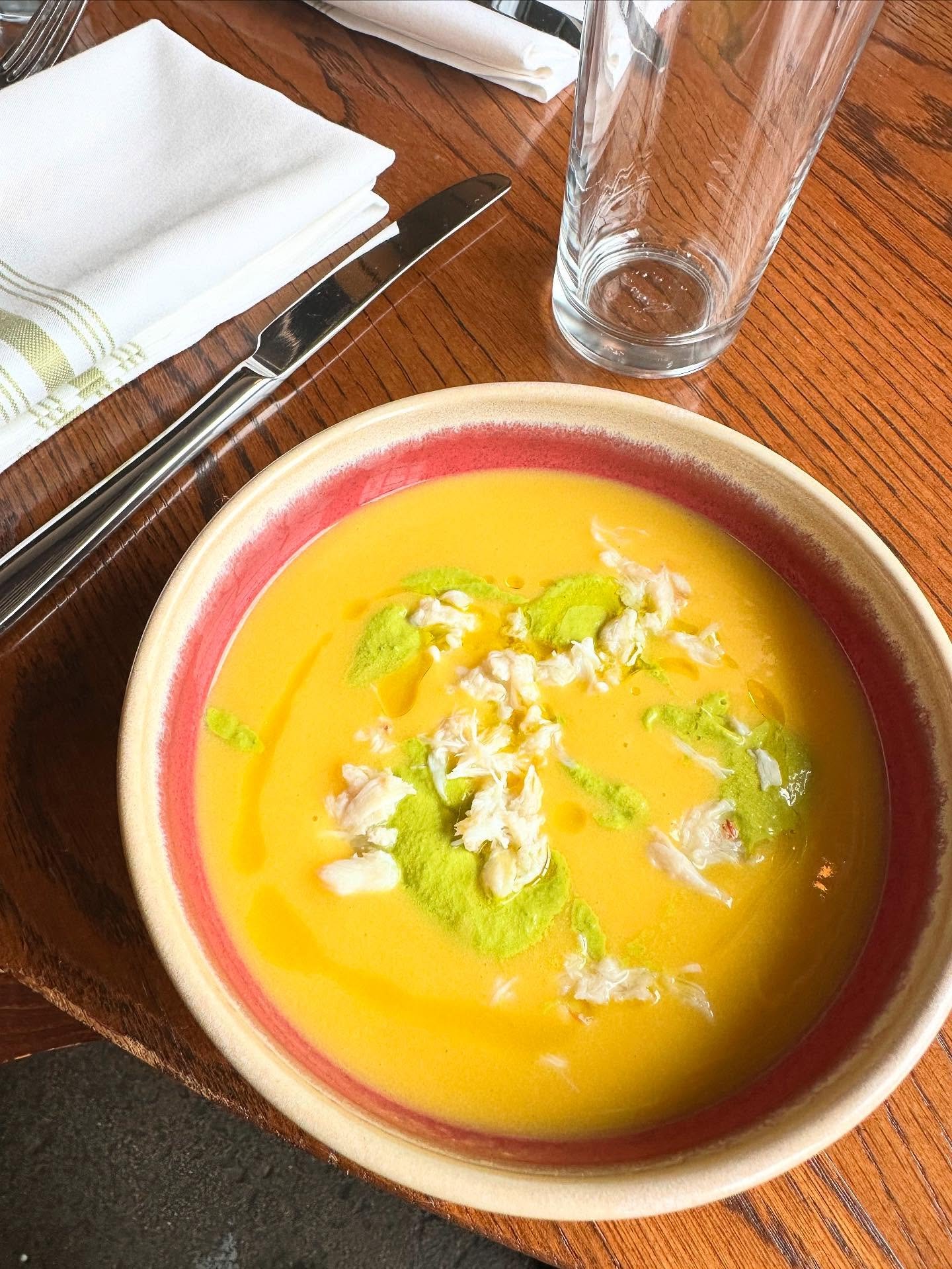 🌽🌽 it&rsquo;s that time of year! Our signature Chilled Corn Soup is back! The perfect foil for a hot summer night! Sweet corn blended with stock made from the cob! Nothing is wasted in this magnificent bowl! It is topped with fresh blue crab meat a