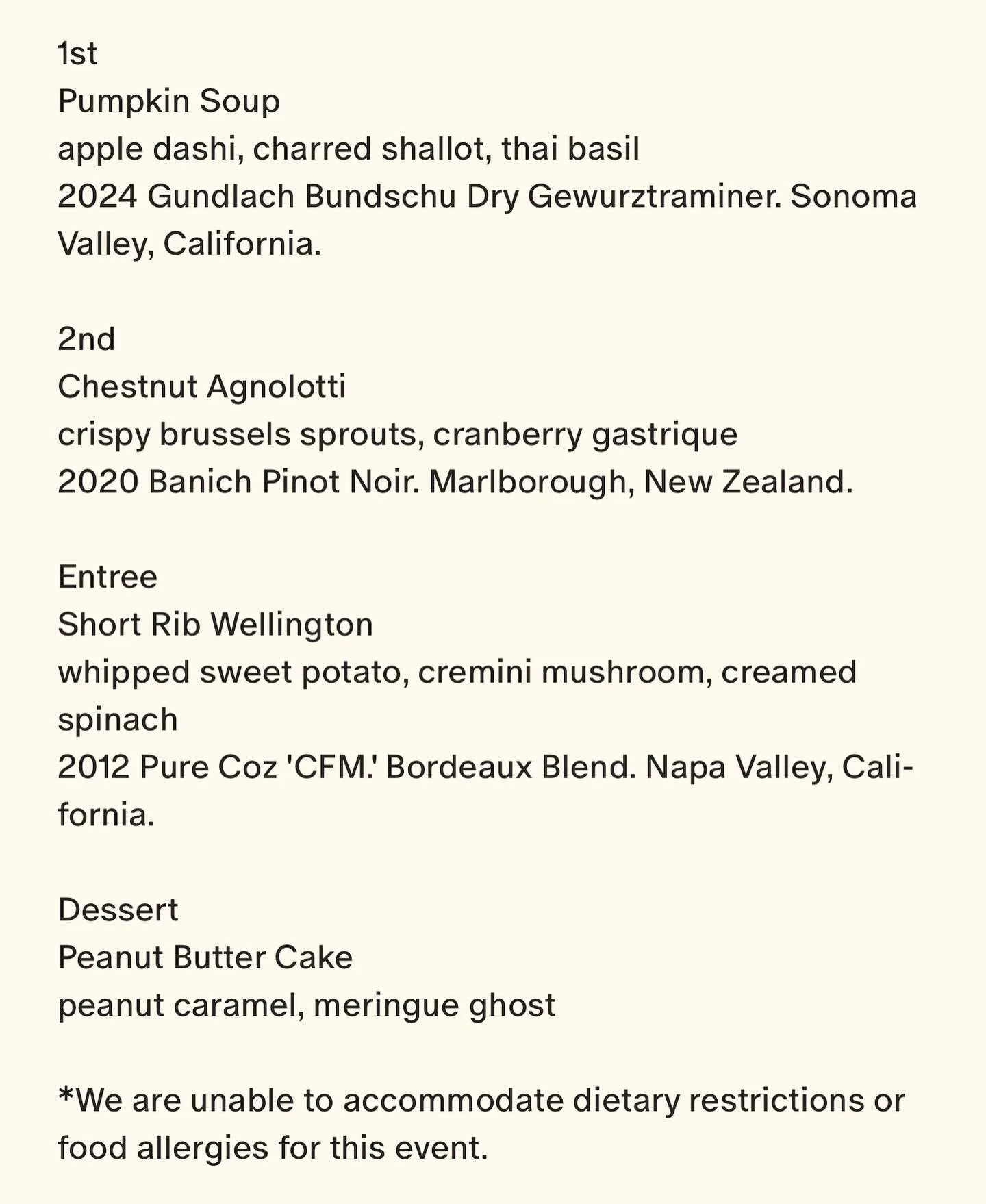 Halloween is on a Friday night this year 👻 Join us for our annual Hallowine dinner featuring local produce and hand made pasta! 4 courses, 3 wines, $60 per person