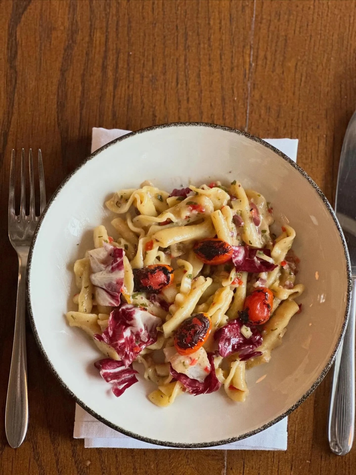🤩 this is such a special dish for me! Campanelle pasta made fresh in house. It&rsquo;s also known as gigli, which means Lily (our youngest daughter 🥰) it&rsquo;s tossed with a combination of humble preserved ingredients the form a rustic puttanesca