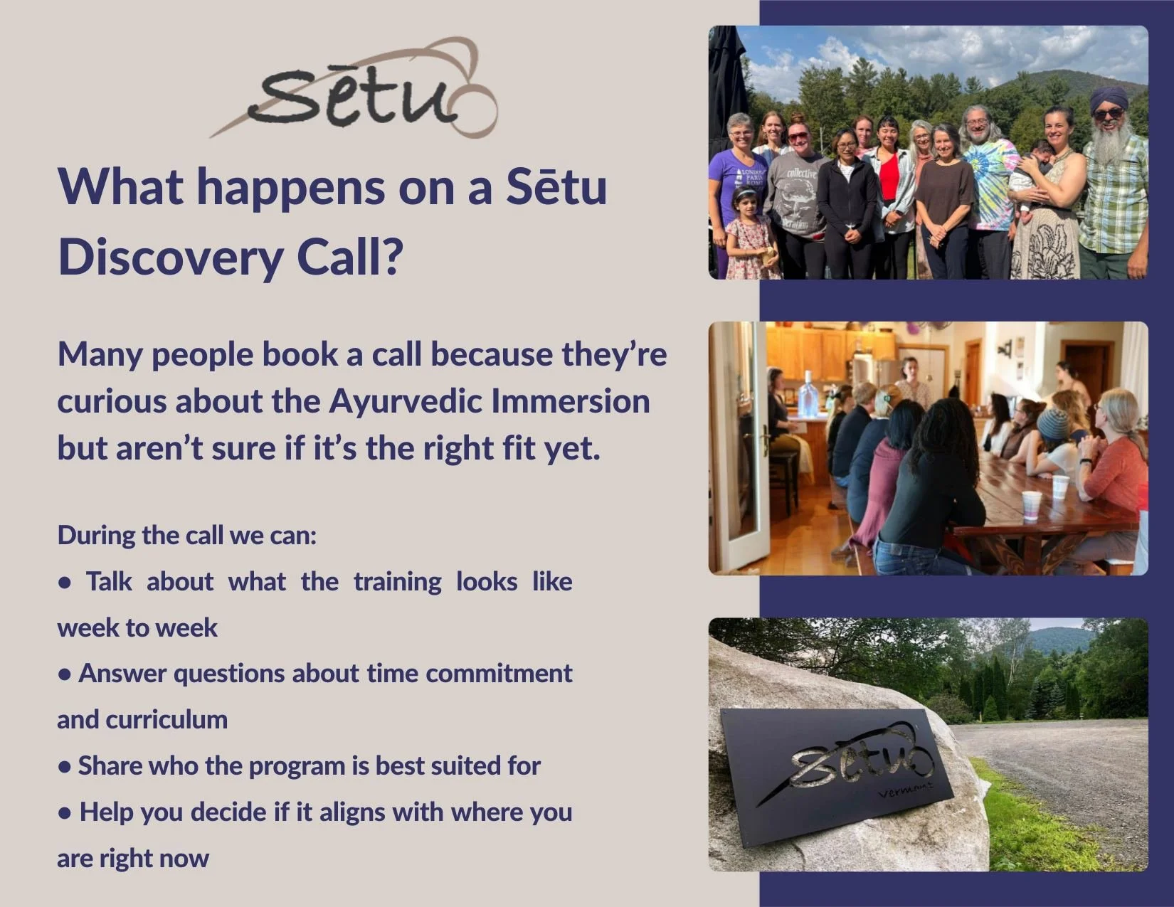 If you're curious about the Ayurvedic Immersion but still have questions, a Discovery Call is a simple way to learn more.

We can talk about the structure of the program, what the training includes, and whether it feels like the right fit for you.

D