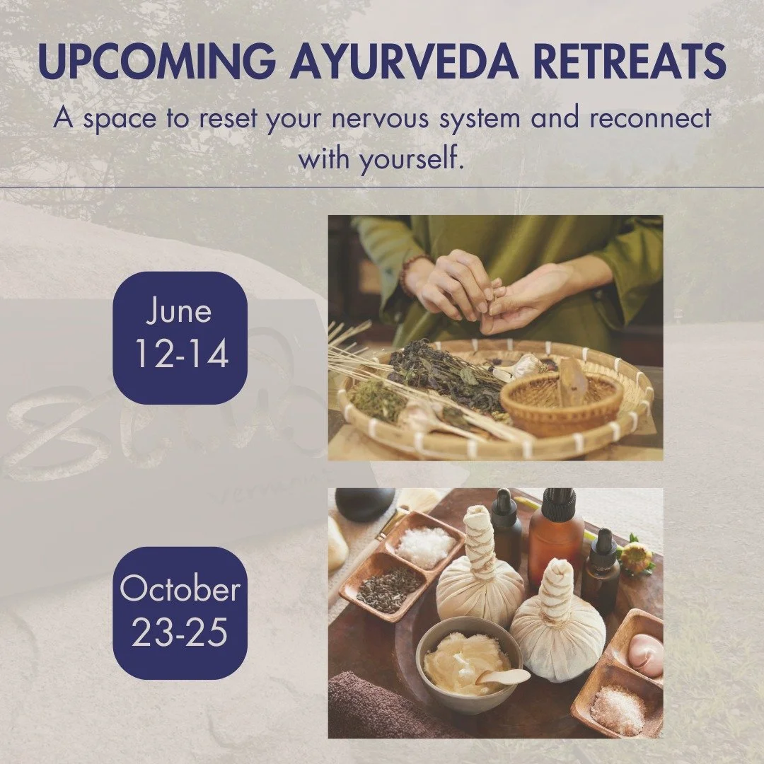 Join us for an upcoming Ayurveda Retreat at Sētu Vermont. 

These weekends are designed to support rest, nervous system balance, nourishment, and reconnection through Ayurveda, meditation, grounding practices, and time in nature.

Upcoming retreats:
