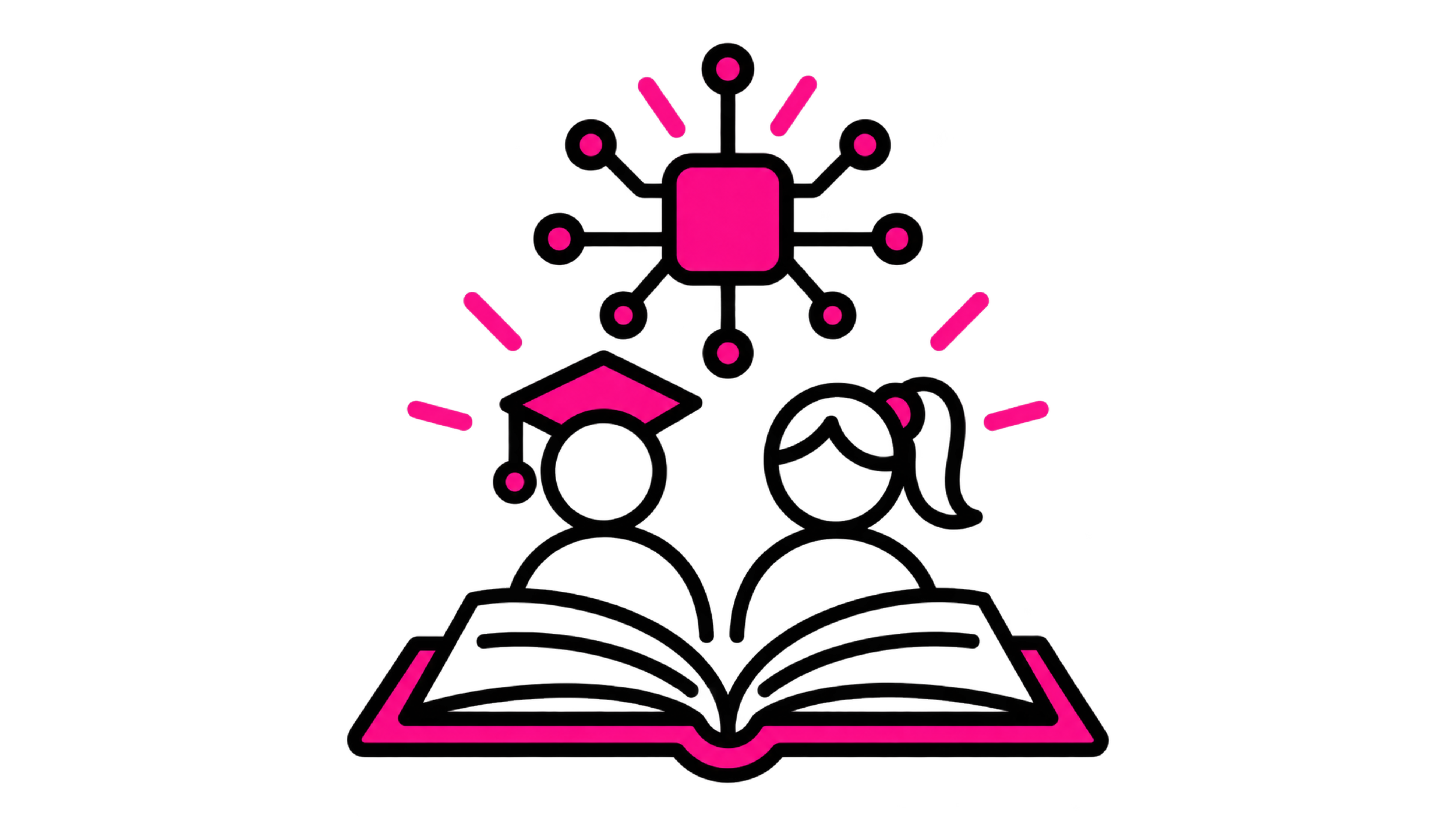 A woman leader guides branching digital pathways toward an AI system.
