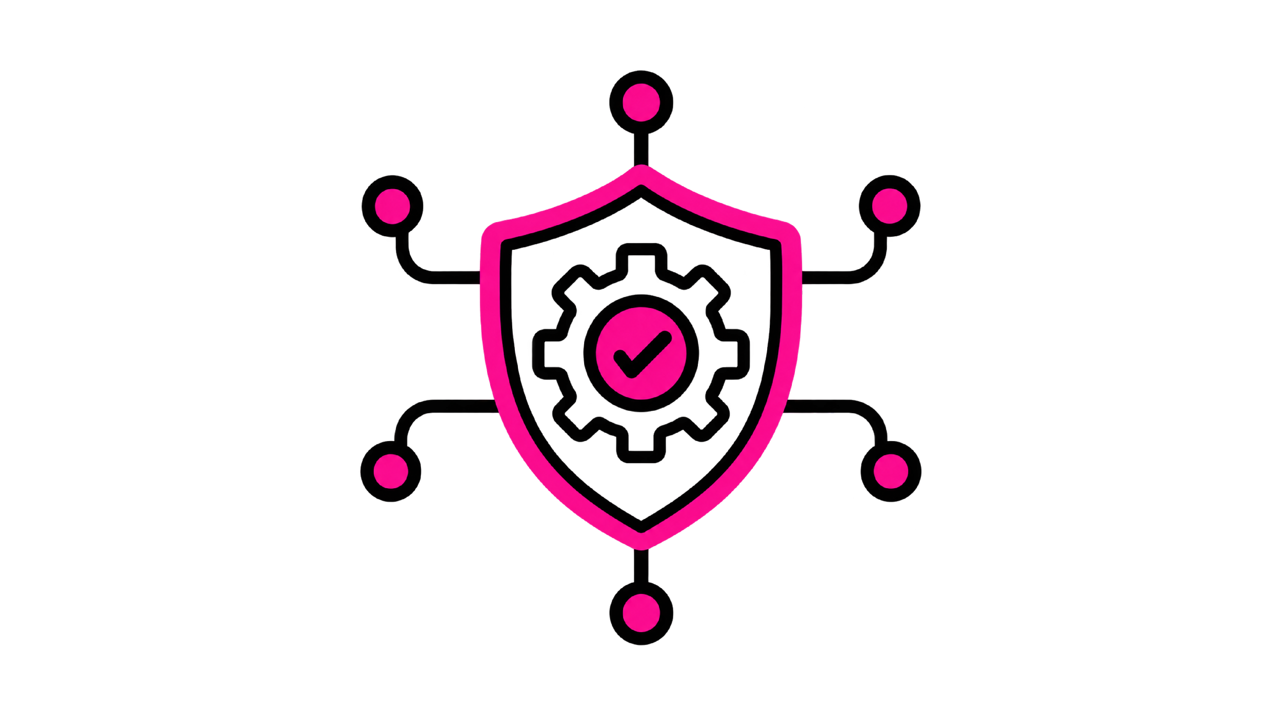 A shield and check mark represent controls embedded across connected operations.