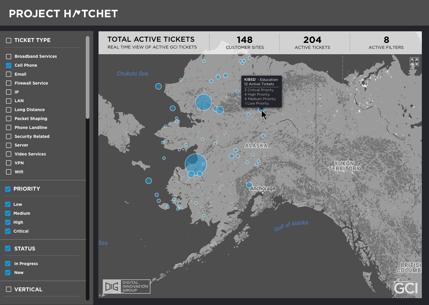  Project Hatchet was a 2-day Hackathon with GCI's Digital Innovation Group. As a team, we challenged ourselves to create a new and exciting feature using data that we have already have access to in the development of the Managed Services Hub. This ma