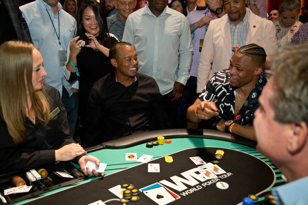 Tiger Woods vs Russell Westbrook with Faded Spade Cards at Tiger's Poker Night