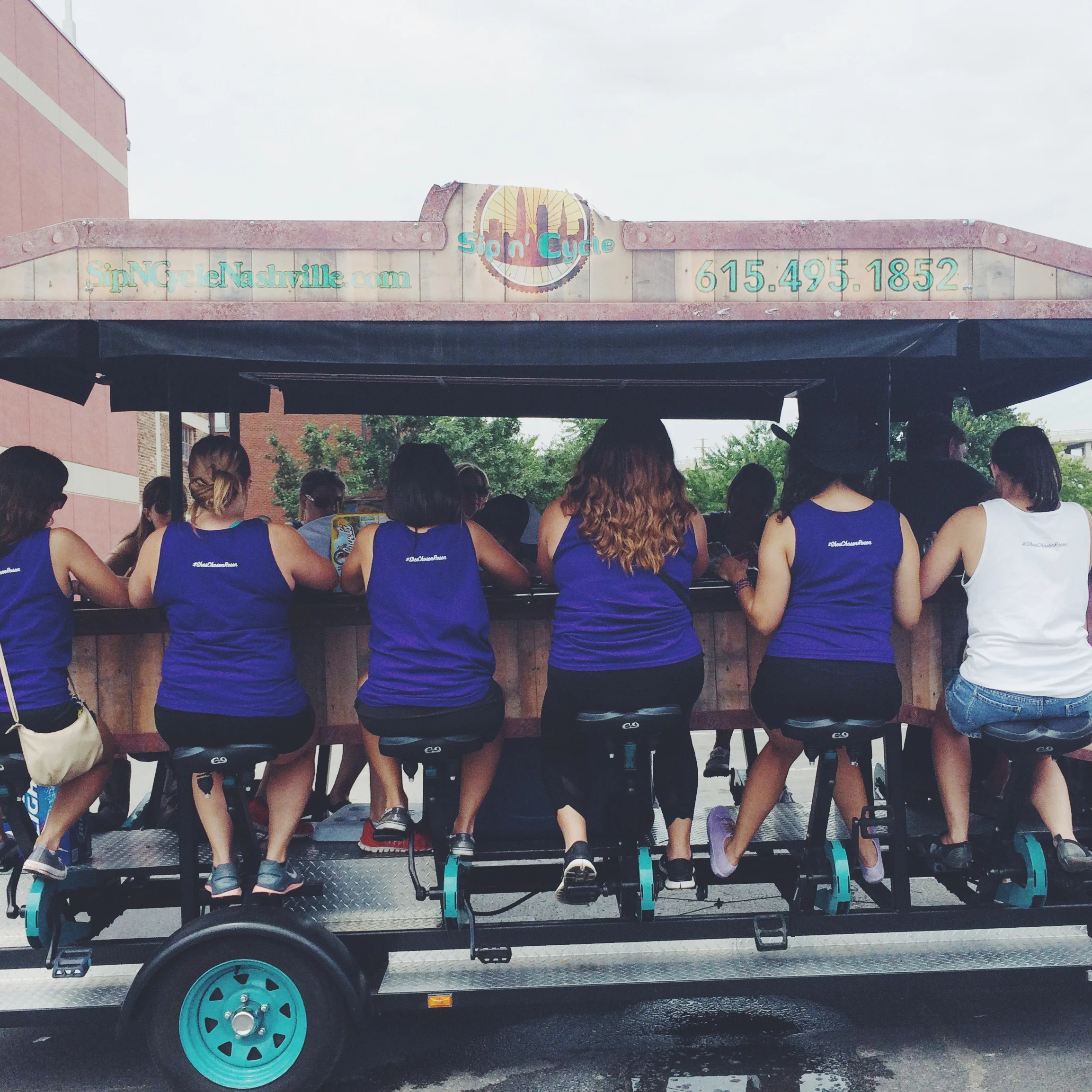 Remember when I said we squeezed in a workout? Here I present to you the Sip N Cycle , a bicycle powered bar on wheels.