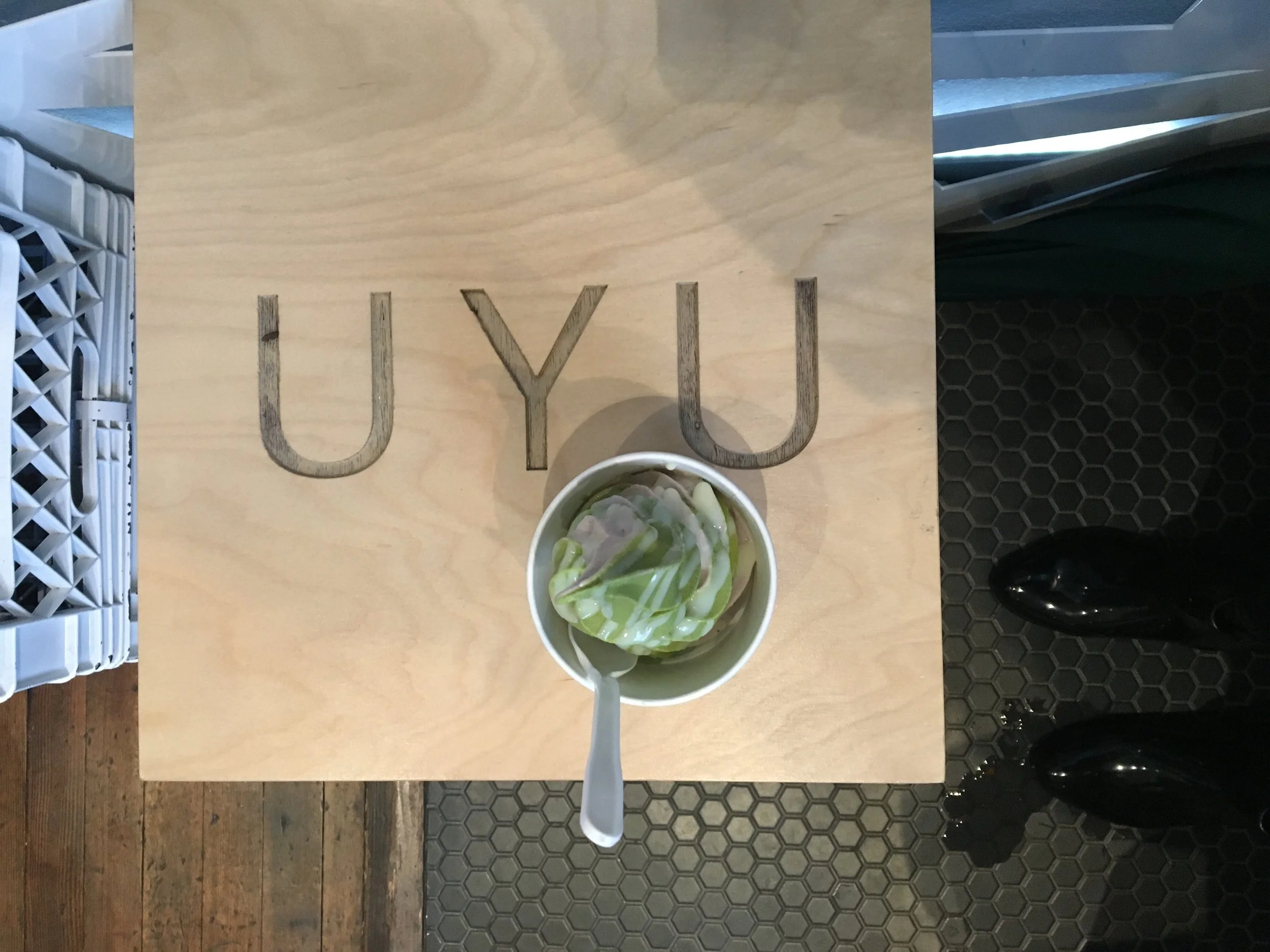 And even after our mid-afternoon snack, I needed another mid-mid afternoon snack. I got a matcha and red bean soft serve twist with a drizzle of condensed milk from UYU .