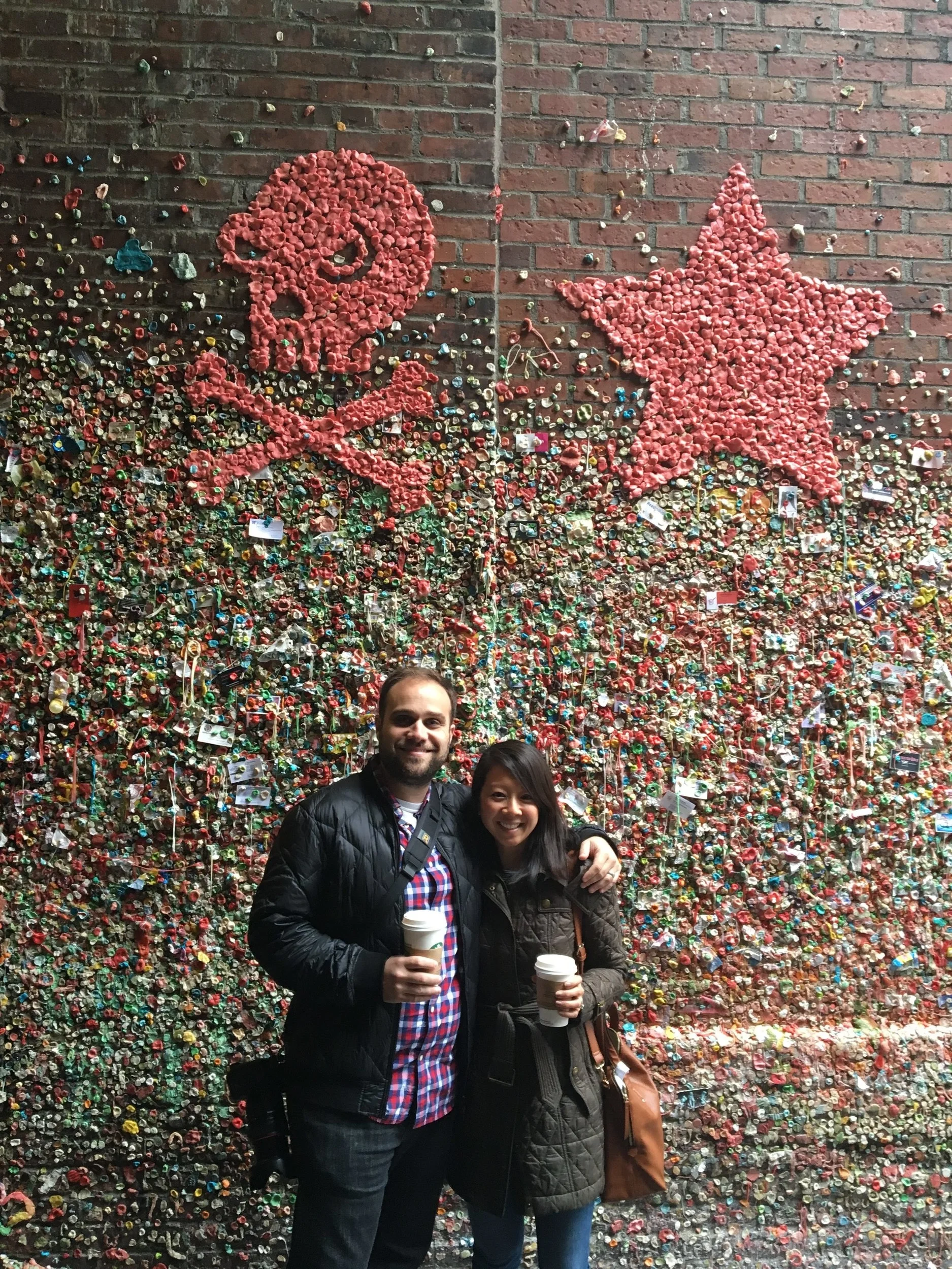 This has got to be one of the coolest/weirdest/grossest attractions we've visited. I mean, a wall full of other people's chewed up gum. But hey, when in Rome (er, Seattle). I, too, added my own piece of chewed up gum up on that wall .