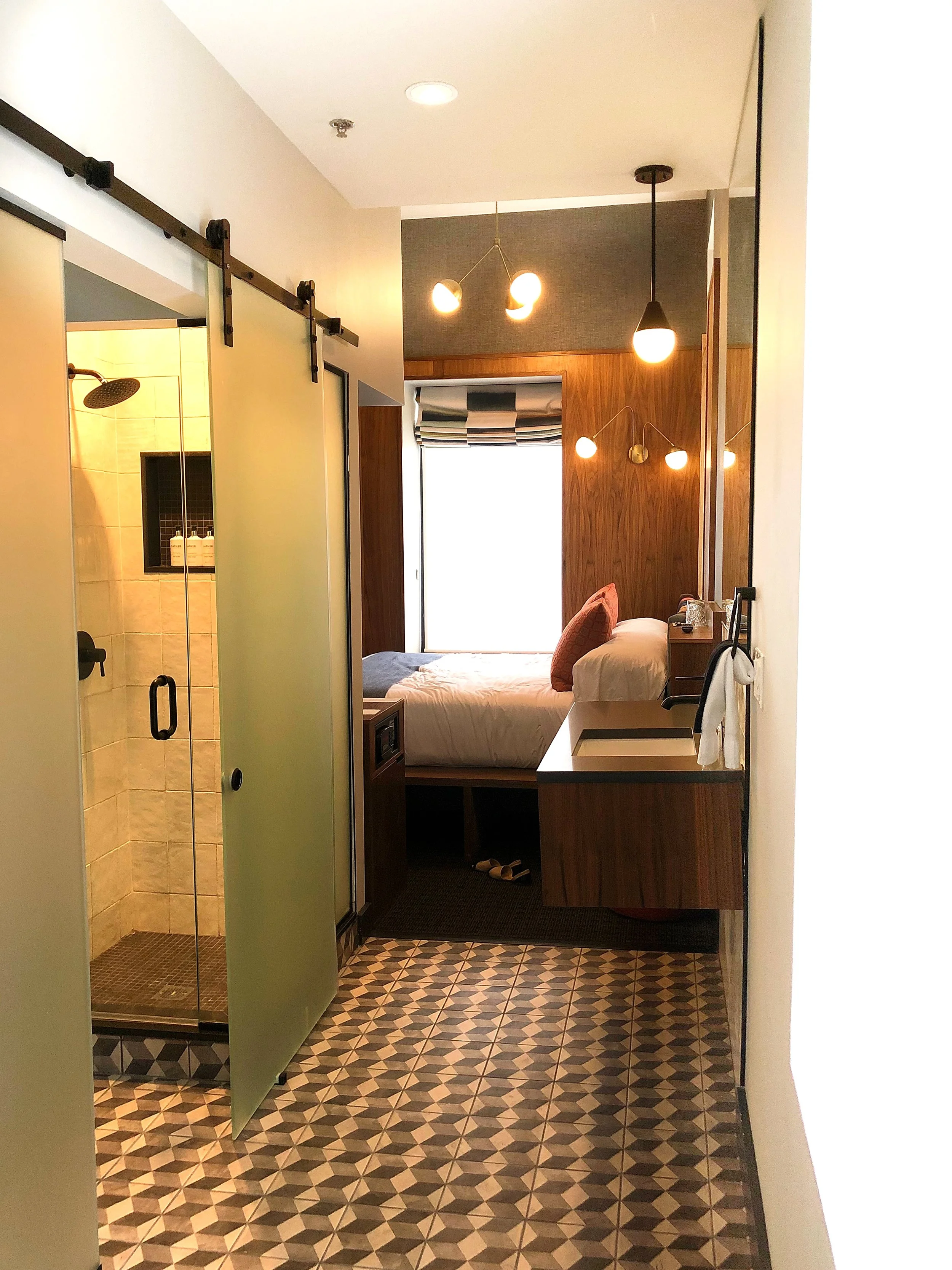 What you see is what you get! To the left is the walk in shower and toilet and straight ahead is the king size bed. It really was the perfect room for the weekend.