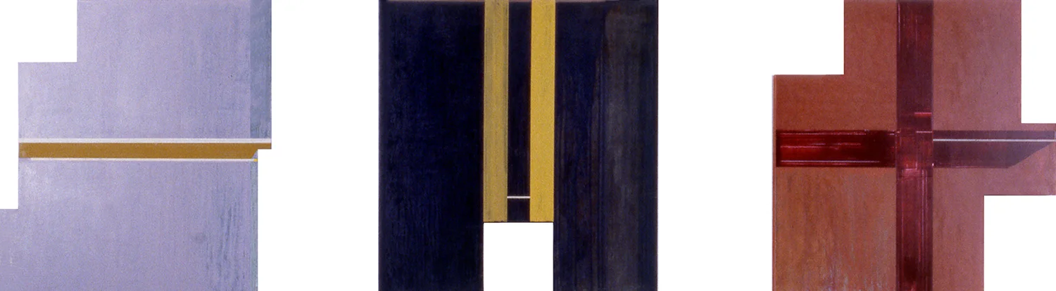 Trilogy of Squares, 1989, Acrylic on wood, 24 x 96 inches.