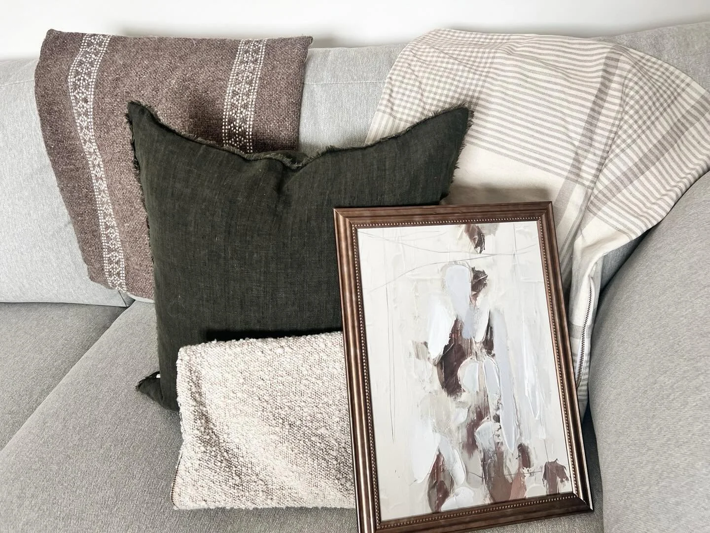 Sometimes, we plan a formal mood board for a space... and sometimes, it just happens organically on site. My client wanted warm, earth tones in her living room, and we brought her vision to life with greens, taupes, and creams. Can&rsquo;t wait to sh