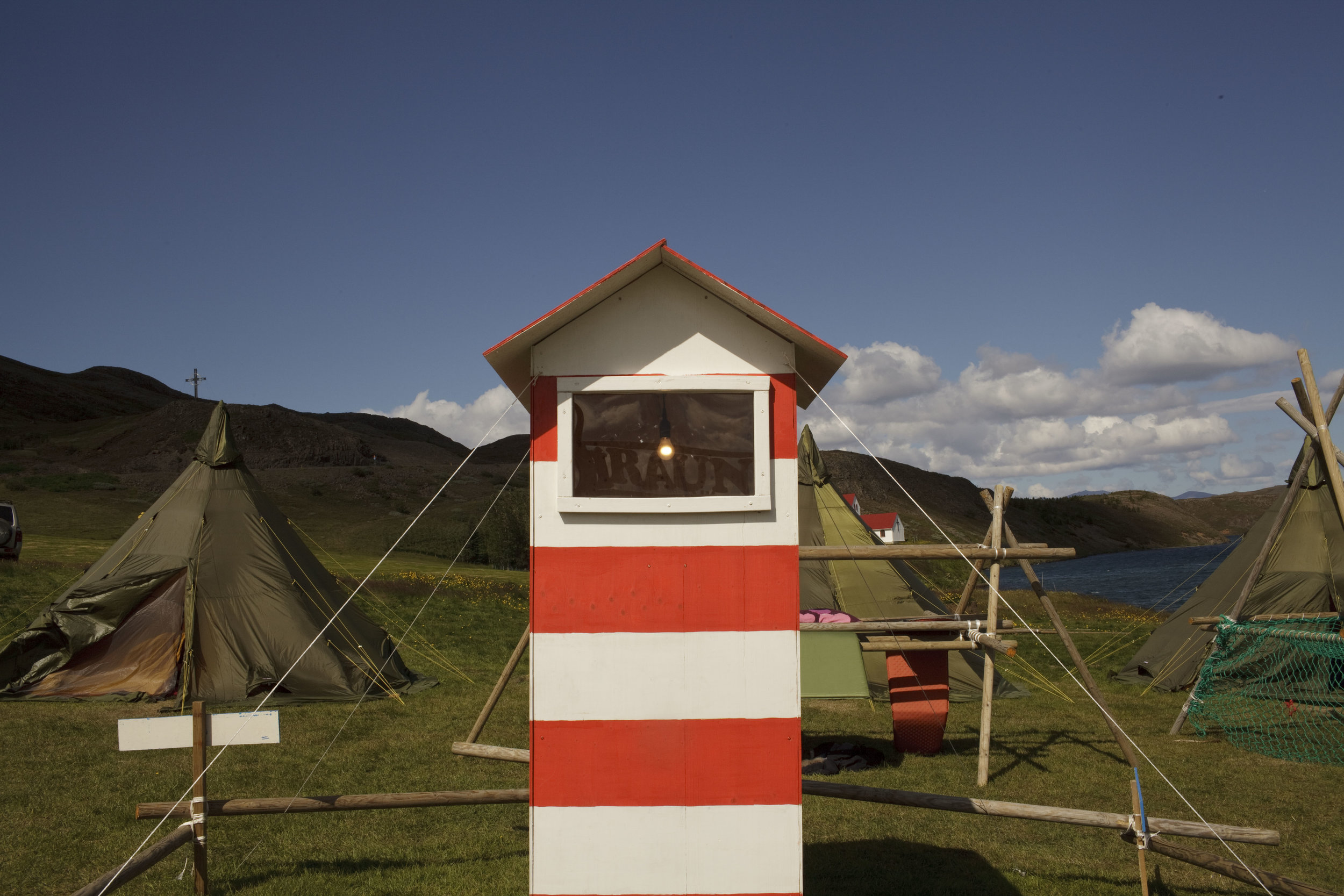 A model of a light house stands at the Úlfljótsvatn camp site, 45 km from Reykjavik, where the 2012 International Scout Jamboree was held in 2012.