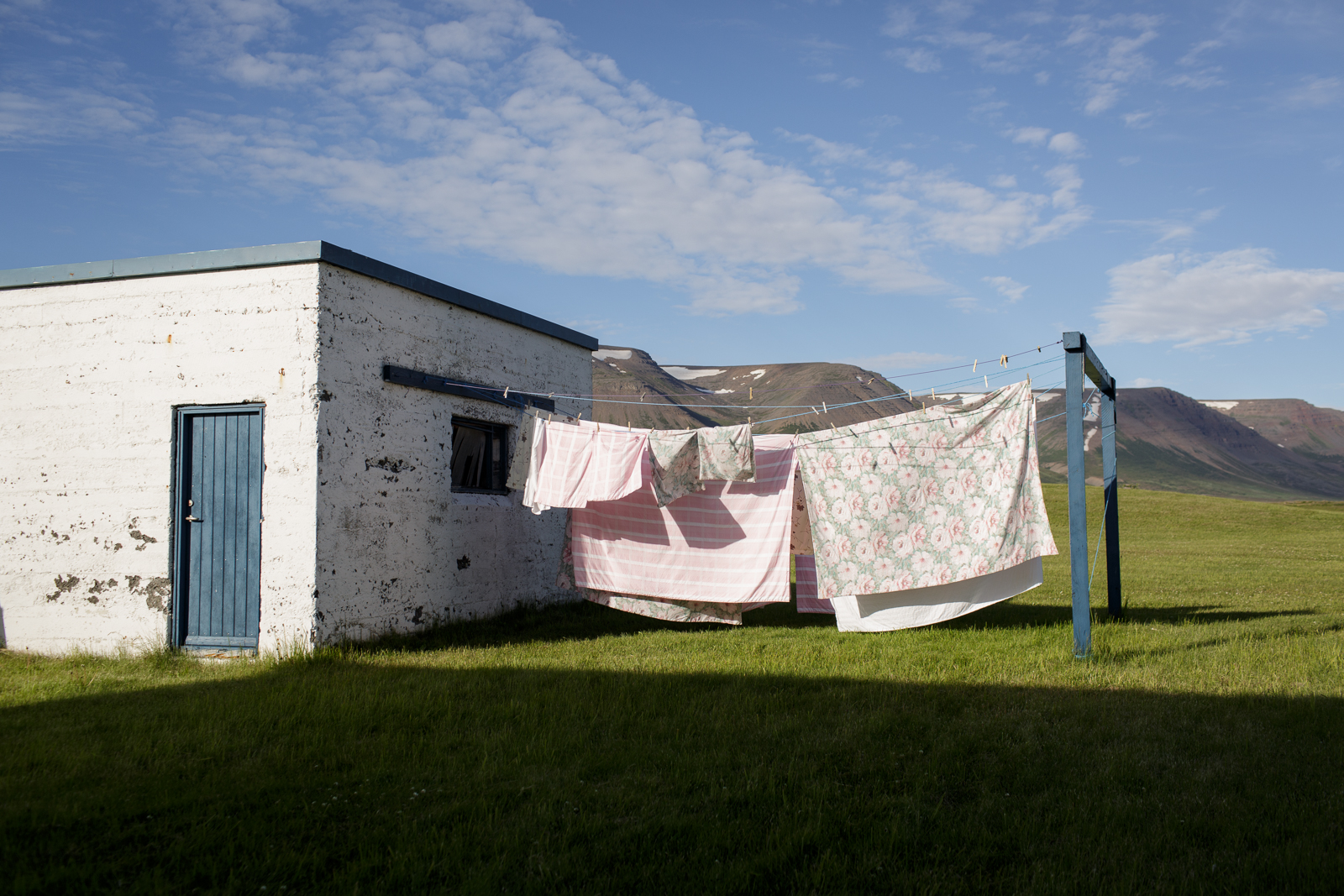 Laundry dries in the summer sun in Hofsos.