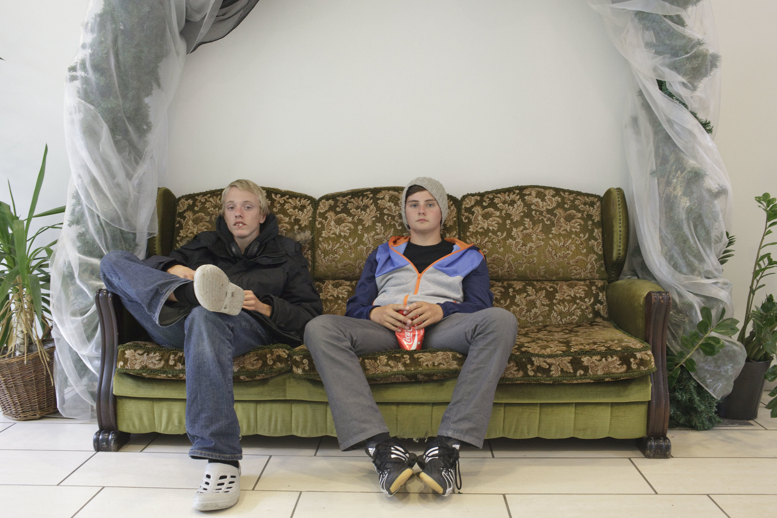 Two teenage boys spend the afternoon at the mall in Hveragerdi.
