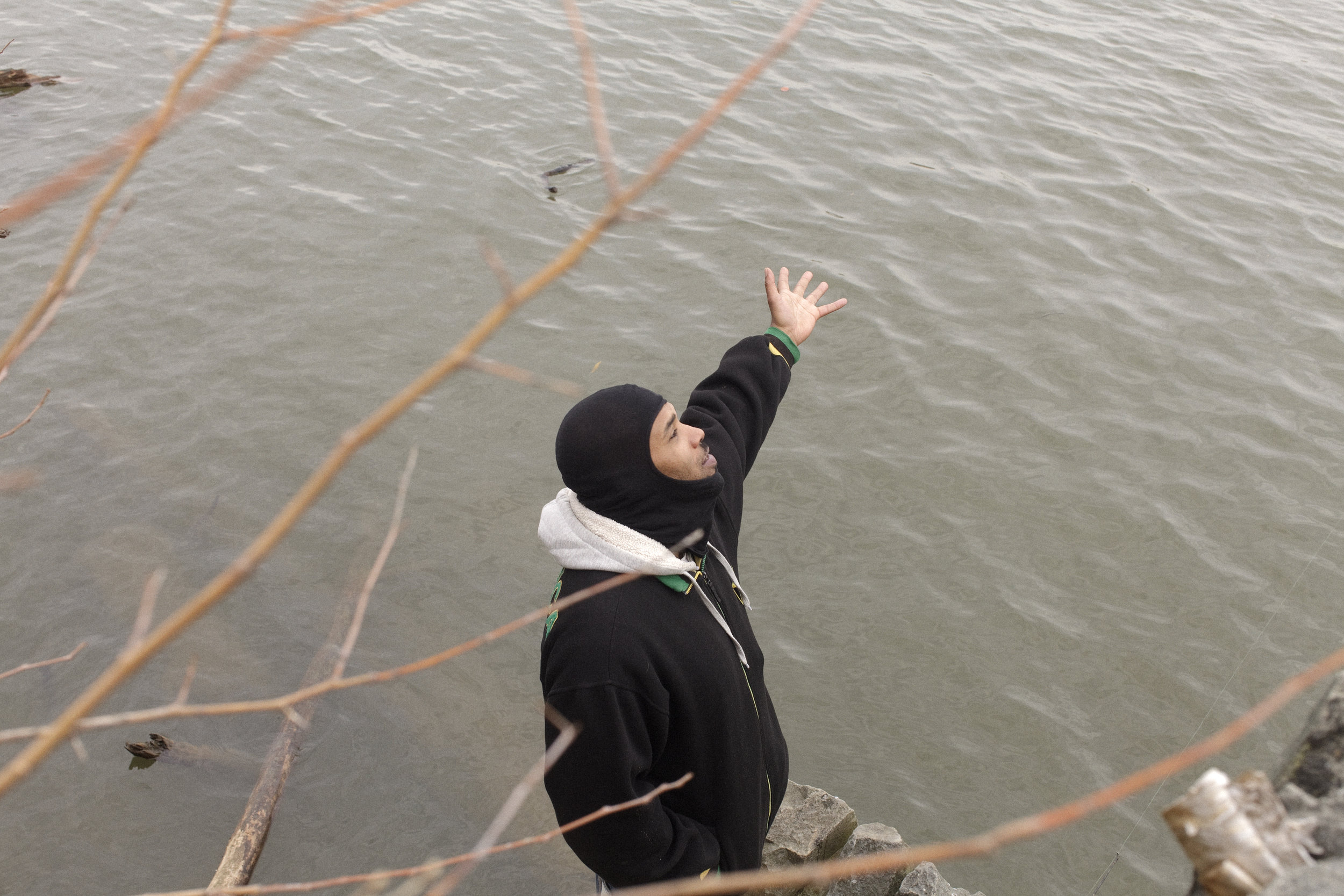  Bones has been fishing from the Anacostia for 38 years. He learned everything he knows about fishing from his grandfather, including the birdcalls he is doing here. 