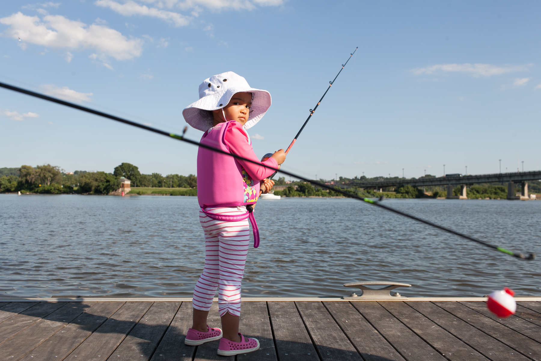  Friday Night Fishing, a free event where kids learn how to catch and release fish, from the pier by Nationals Stadium in Diamond Teague Park. 