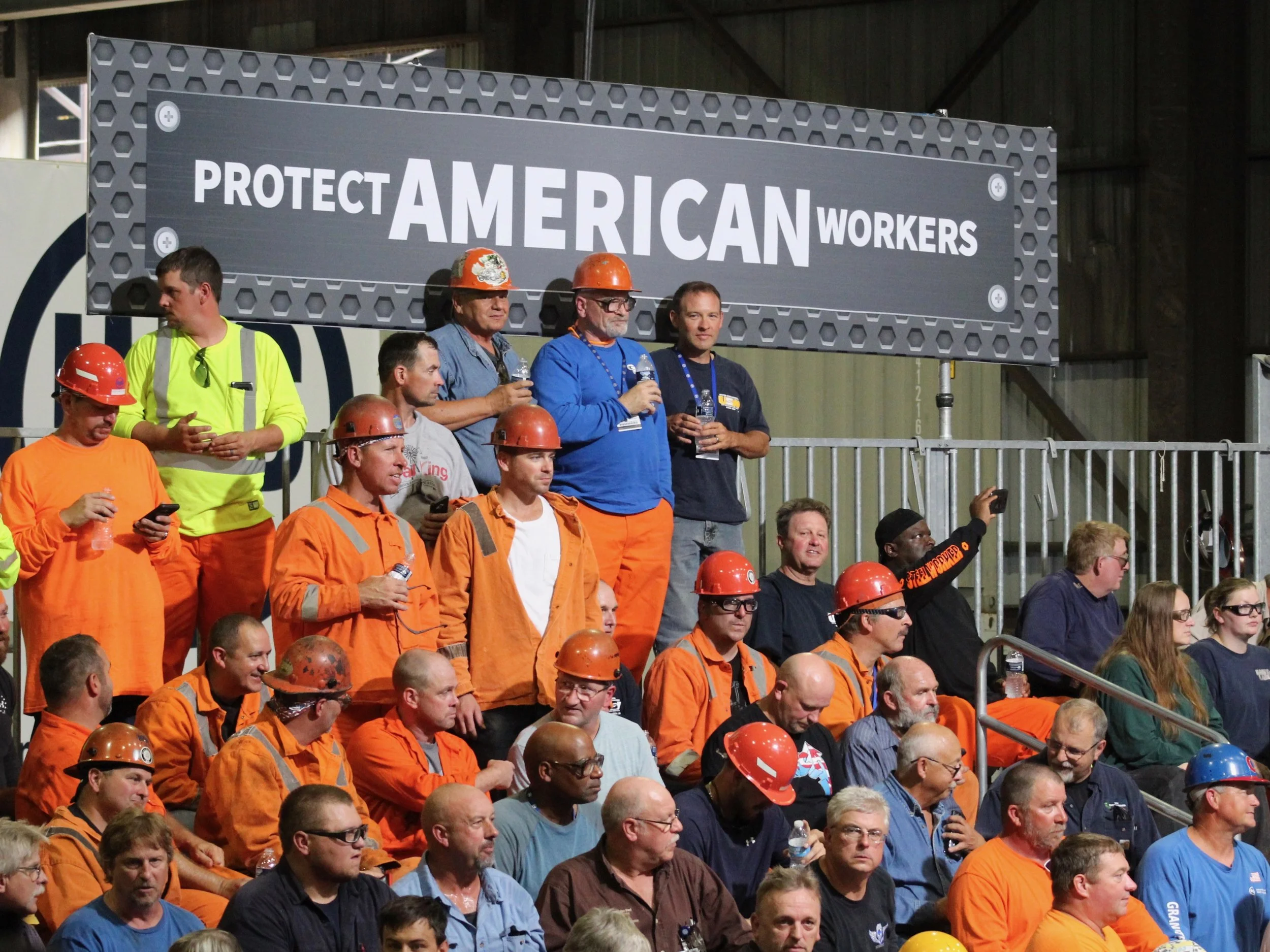 Steelworkers await President Trump's speech Thursday at the U.S. Steel Granite City Works. (One Illinois/Ted Cox)