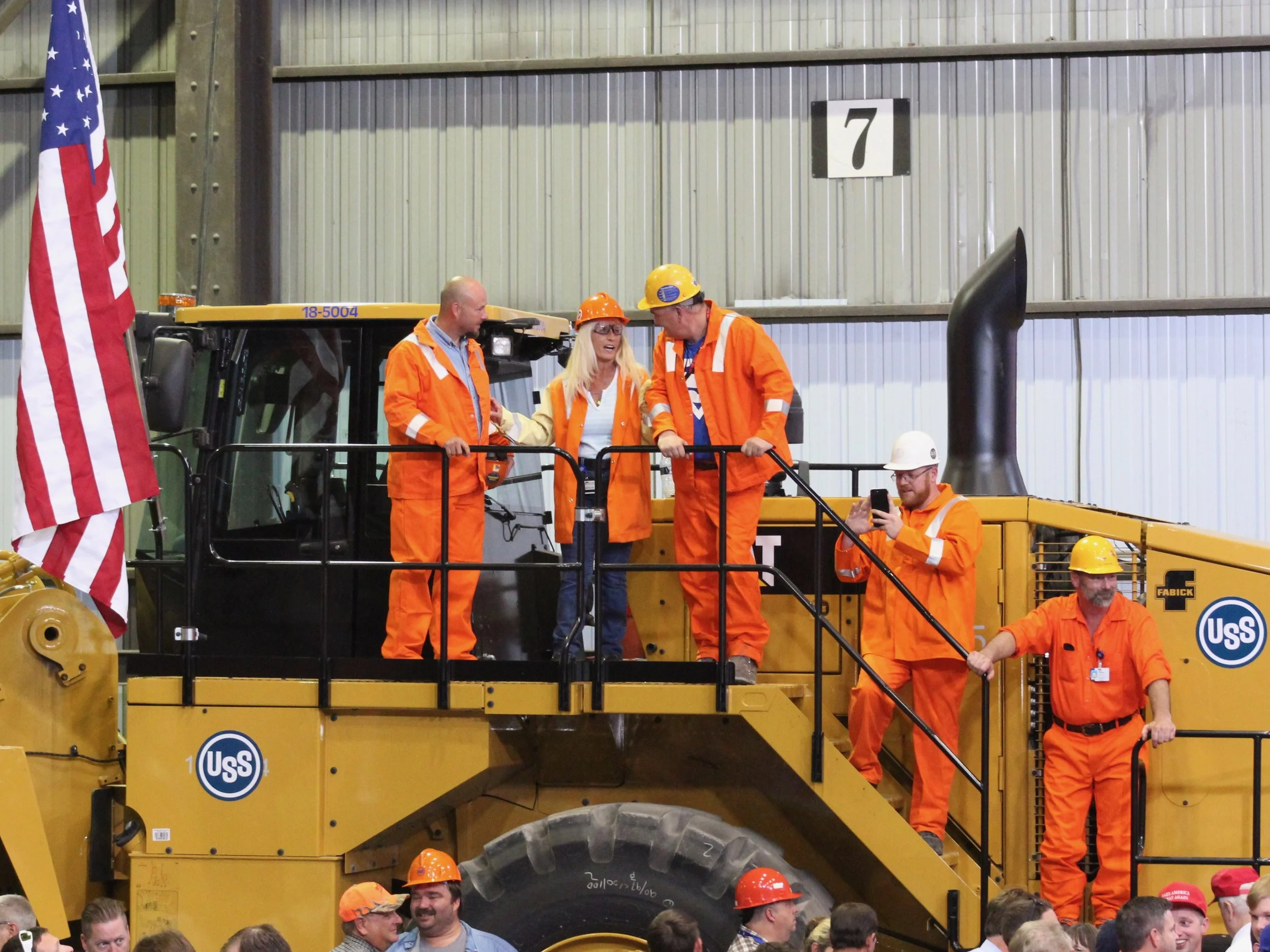 Steelworkers await a visit by President Trump at the U.S. Steel Granite City Works this summer. (One Illinois/Ted Cox)