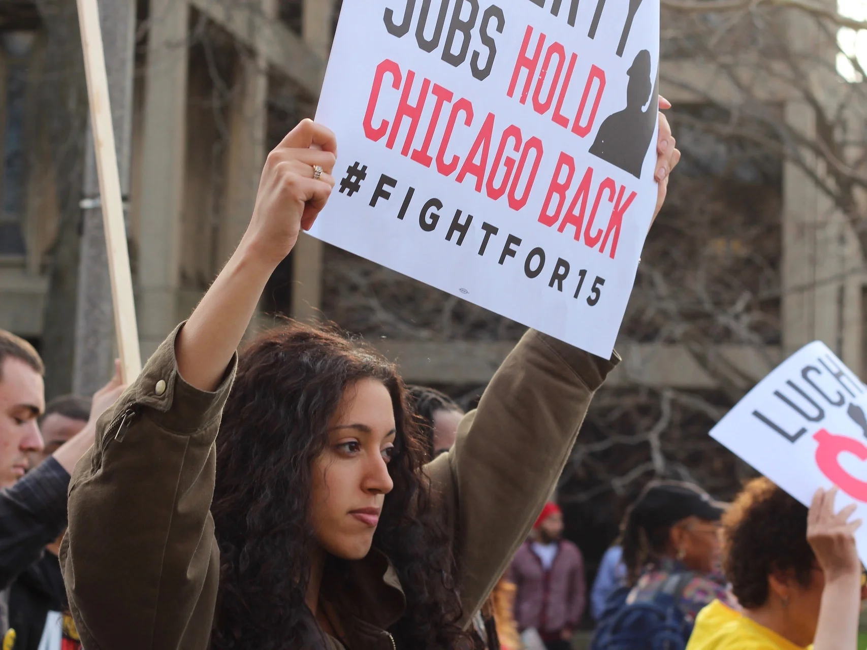 Chicago protesters march in a “Fight for $15” rally in 2014. (Flickr/Anna Waters)