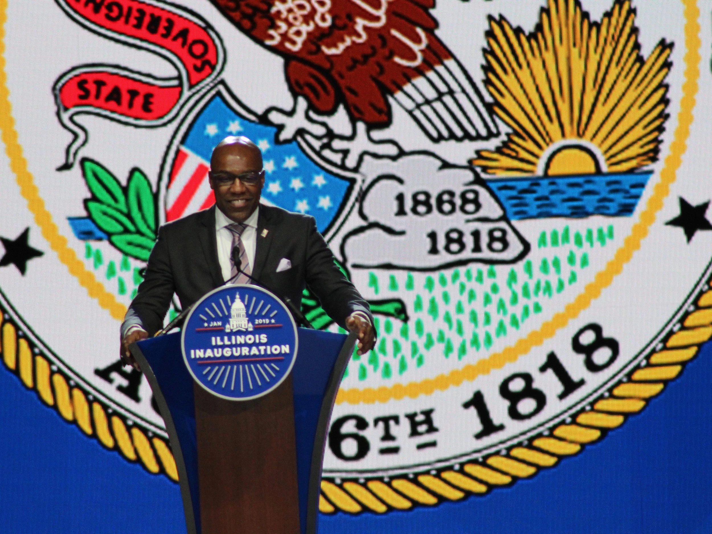 Attorney General Kwame Raoul made thinly veiled references to how he would protect Illinois residents from the excesses of President Trump. (One Illinois/Ted Cox)