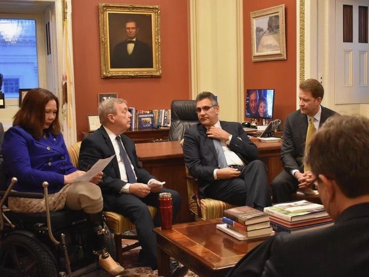 U.S. Sens. Tammy Duckworth and Dick Durbin meet with Sotera Health CEO Michael Petras and Sterigenics President Phil MacNabb. (Sen. Dick Durbin)