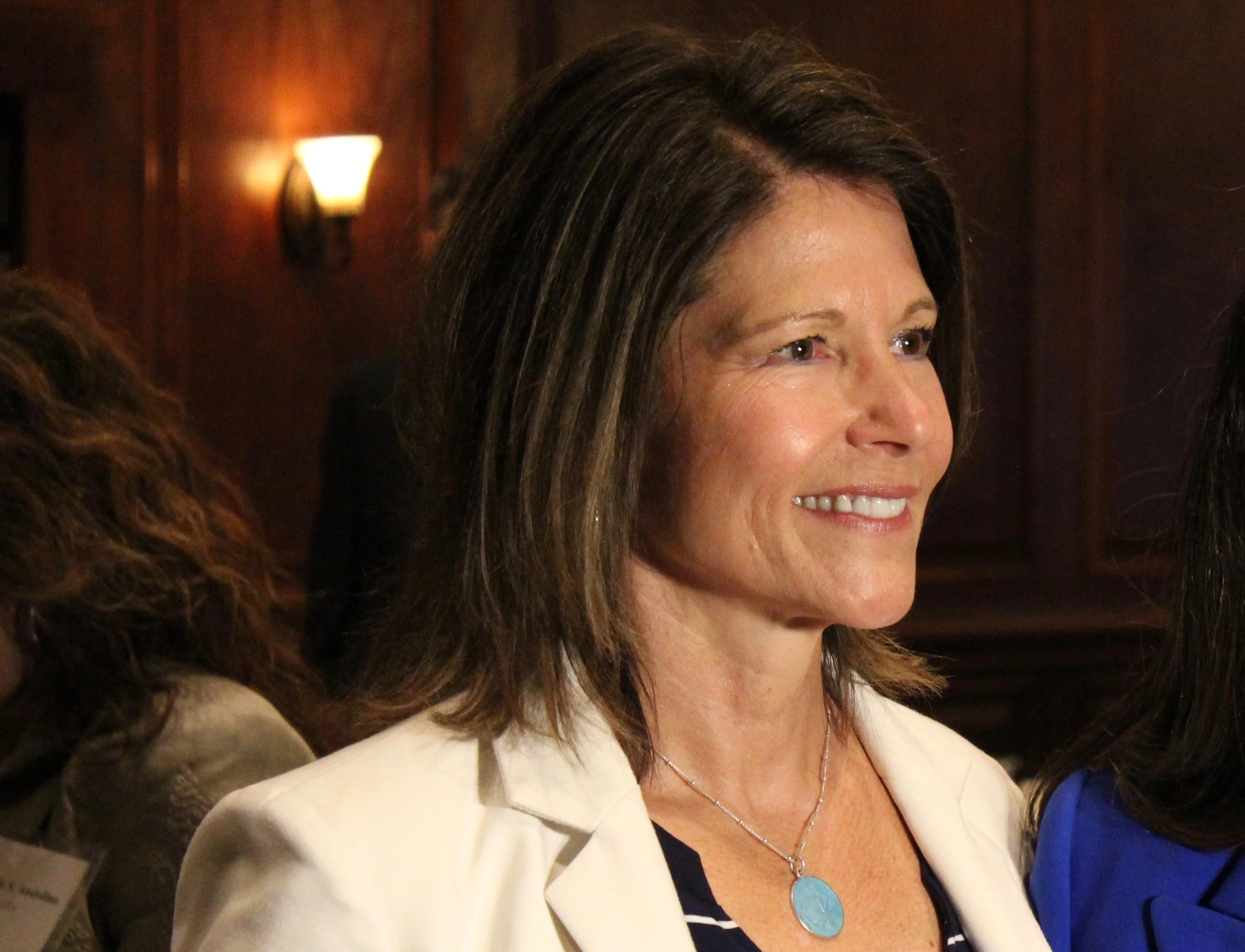 U.S. Rep. Cheri Bustos appears at the City Club of Chicago Monday. (One Illinois/Ted Cox)