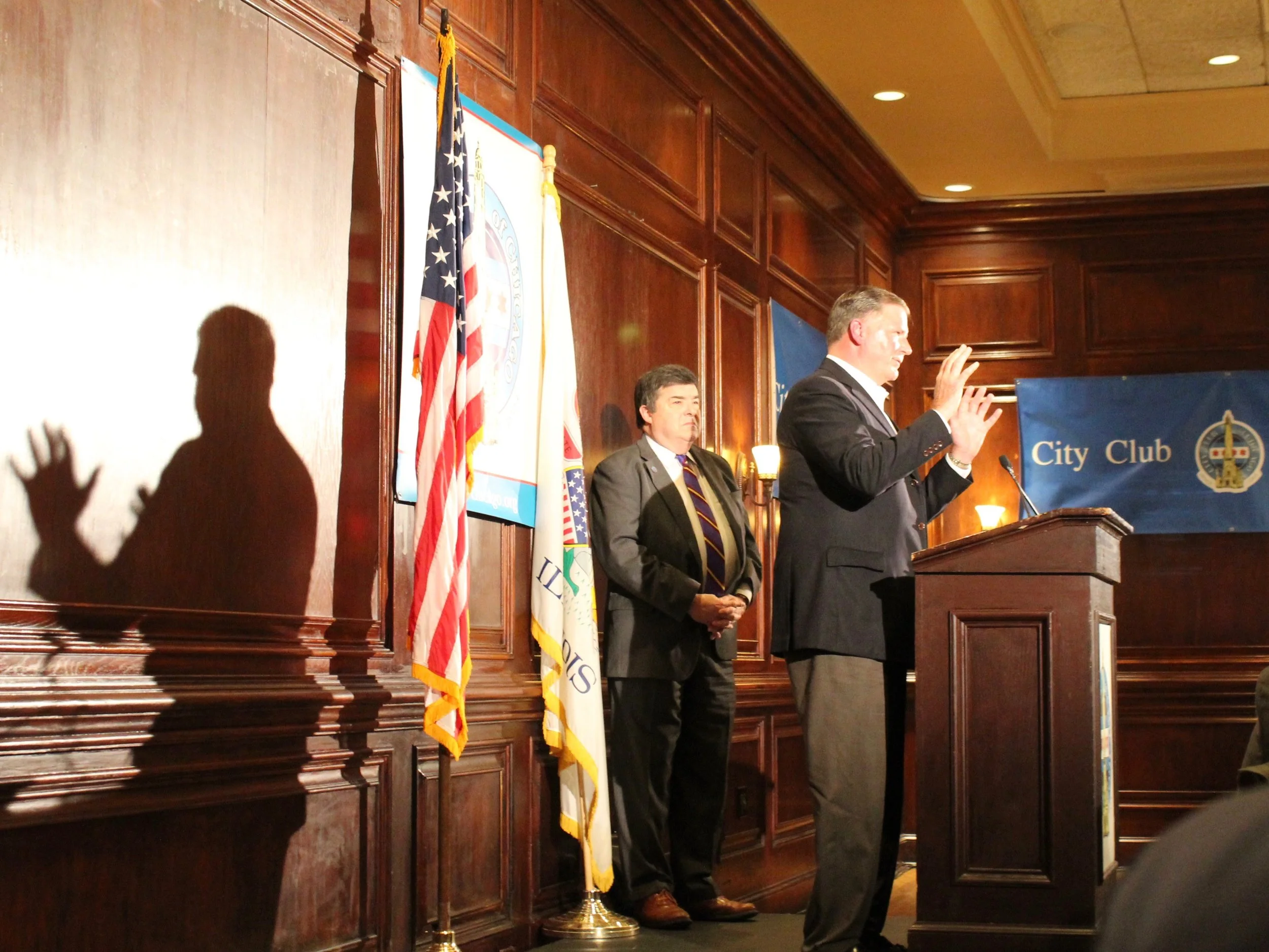 Sen. Bill Brady addresses the City Club of Chicago Tuesday. (One Illinois/Ted Cox)