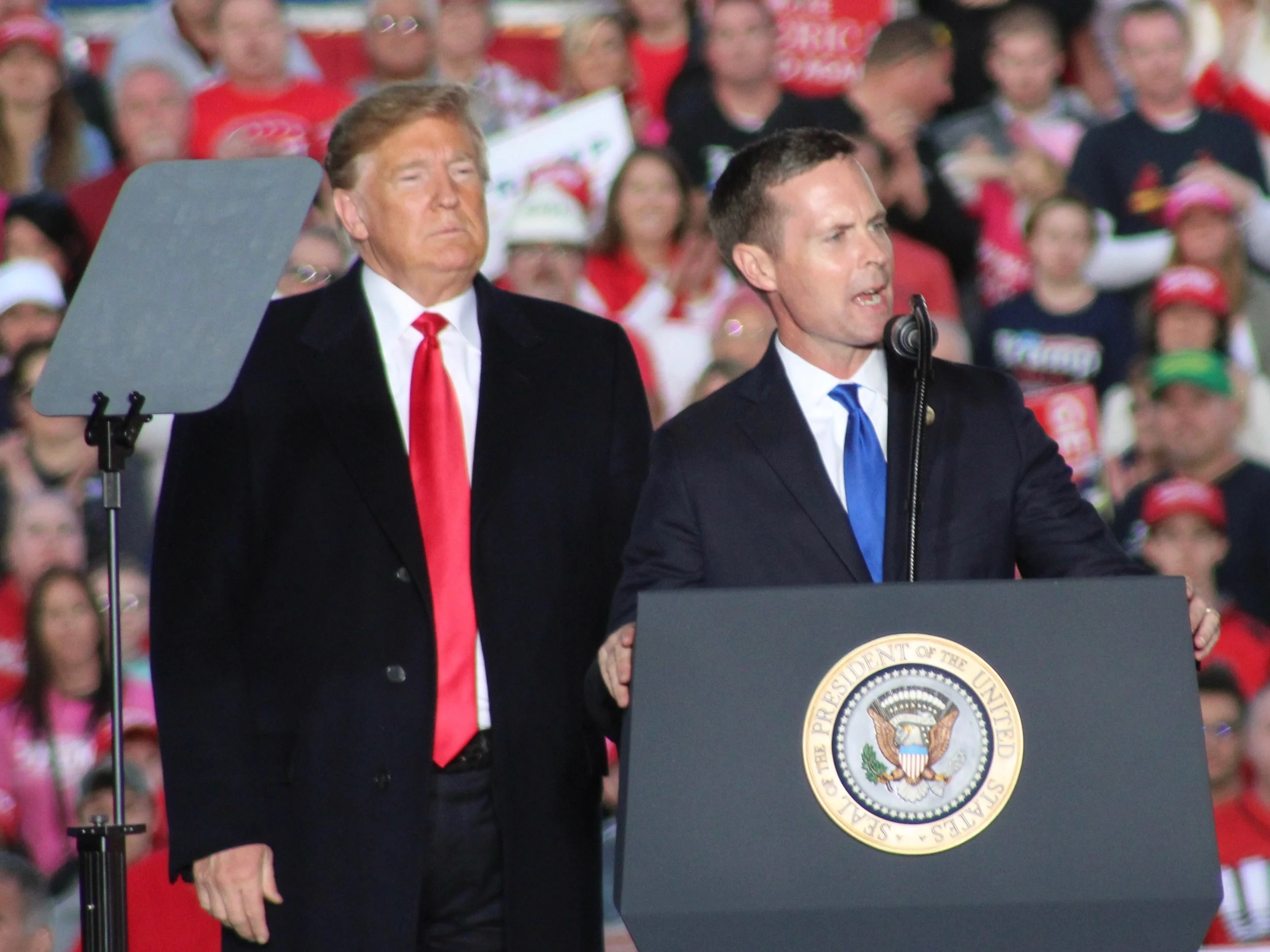 President Trump watches Congressman Davis speak at an election rally last fall in Murphysboro. (One Illinois/Ted Cox)