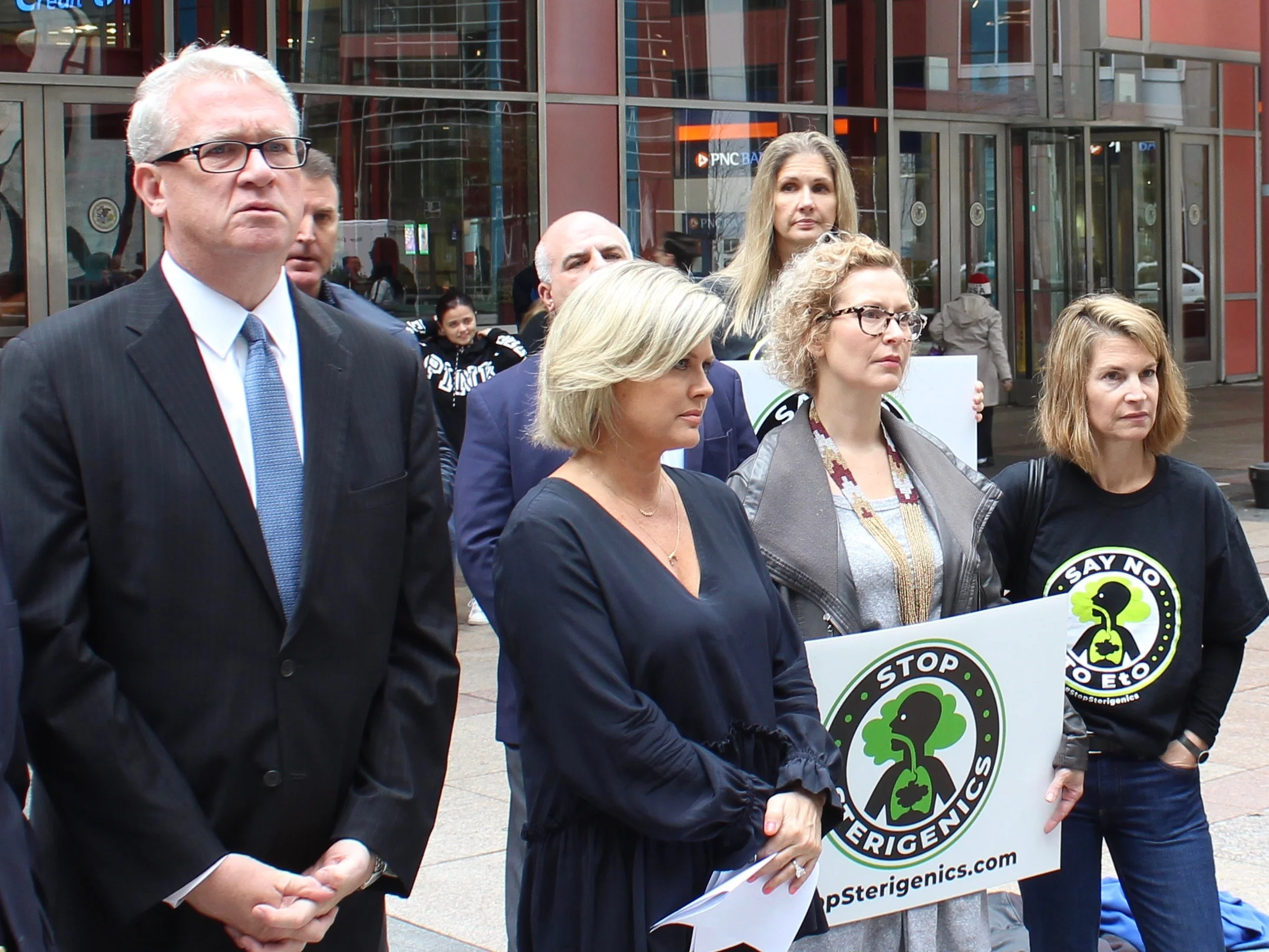 House Minority Leader Jim Durkin joins members of Stop Sterigenics in protesting EtO emissions in Willowbrook last October. (One Illinois/Ted Cox)