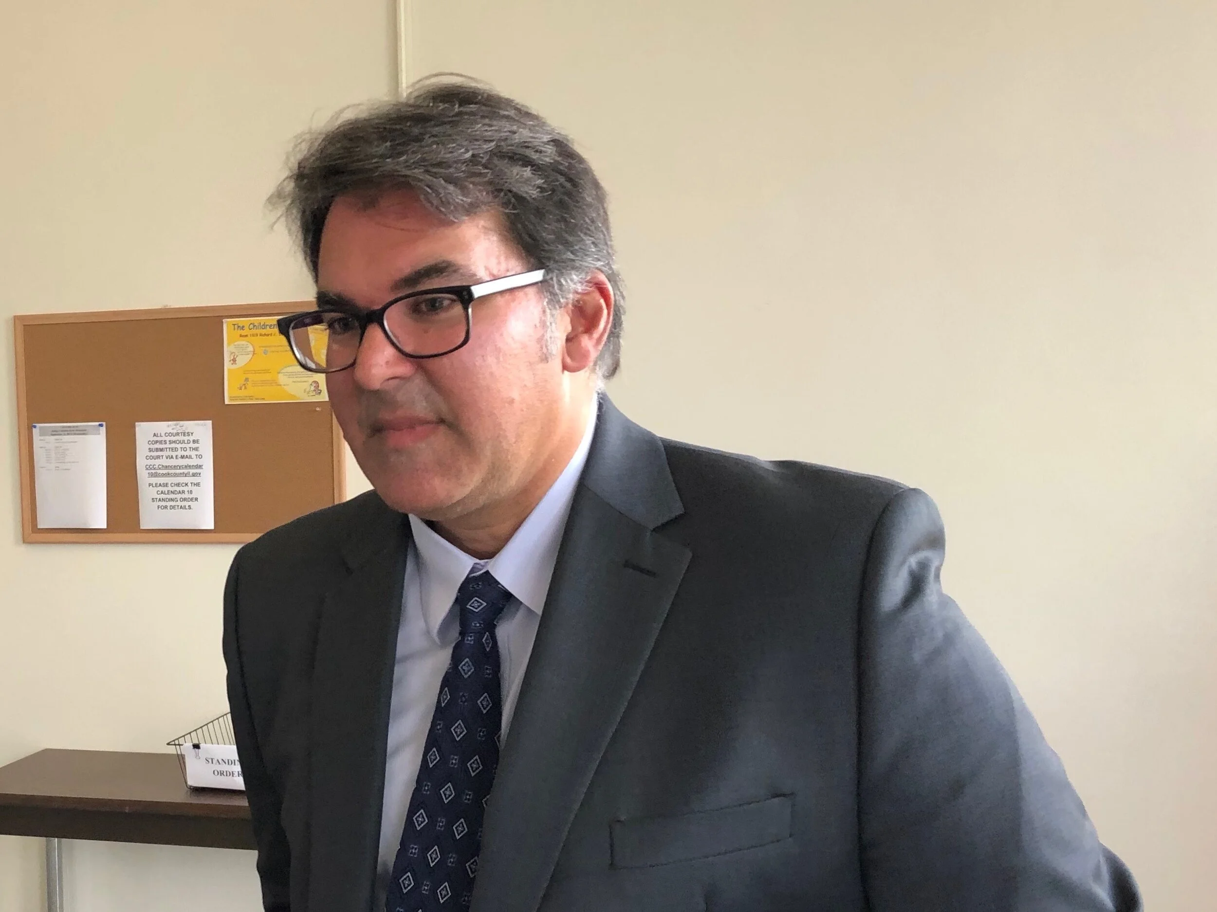Attorney Aneel Chablani discusses the suit against Chicago’s TIF program after Wednesday’s court hearing at the Daley Center. (One Illinois/Ted Cox)