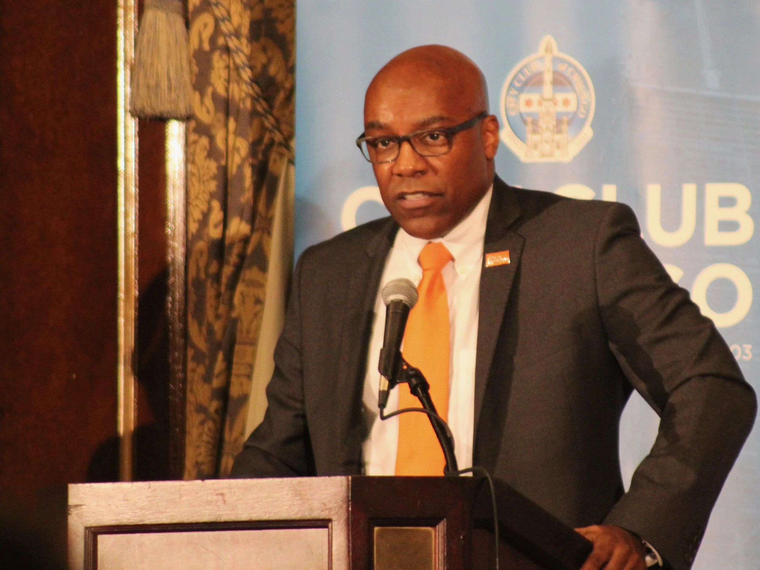 Attorney General Kwame Raoul addresses the City Club of Chicago Monday at the Union League Club. (One Illinois/Ted Cox)
