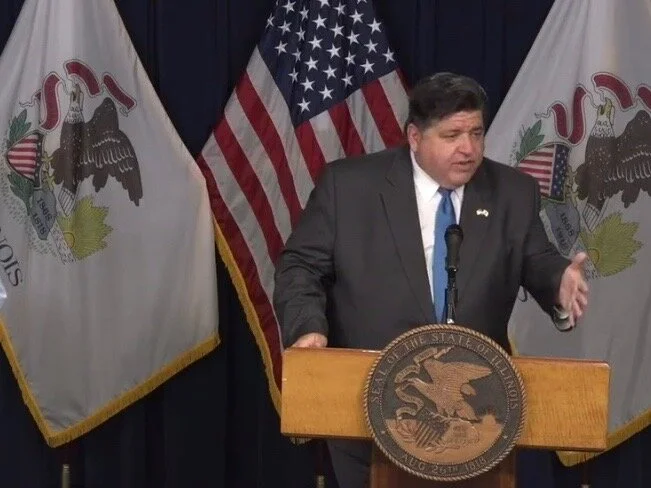 Gov. Pritzker holds a coronavirus briefing at the Thompson Center in Chicago on Thursday. (Illinois.gov)