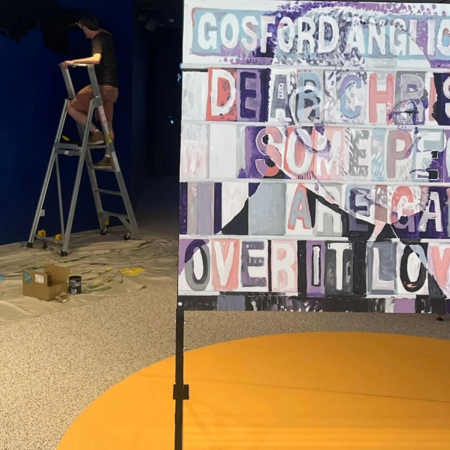 It was install day at @gosfodgallery today, on the tools for a quick wall mural before layout, AV testing and hang.

Finally seeing the new animation on the gallery&rsquo;s fancy new curved video wall was completely humbling. It&rsquo;s been a privil