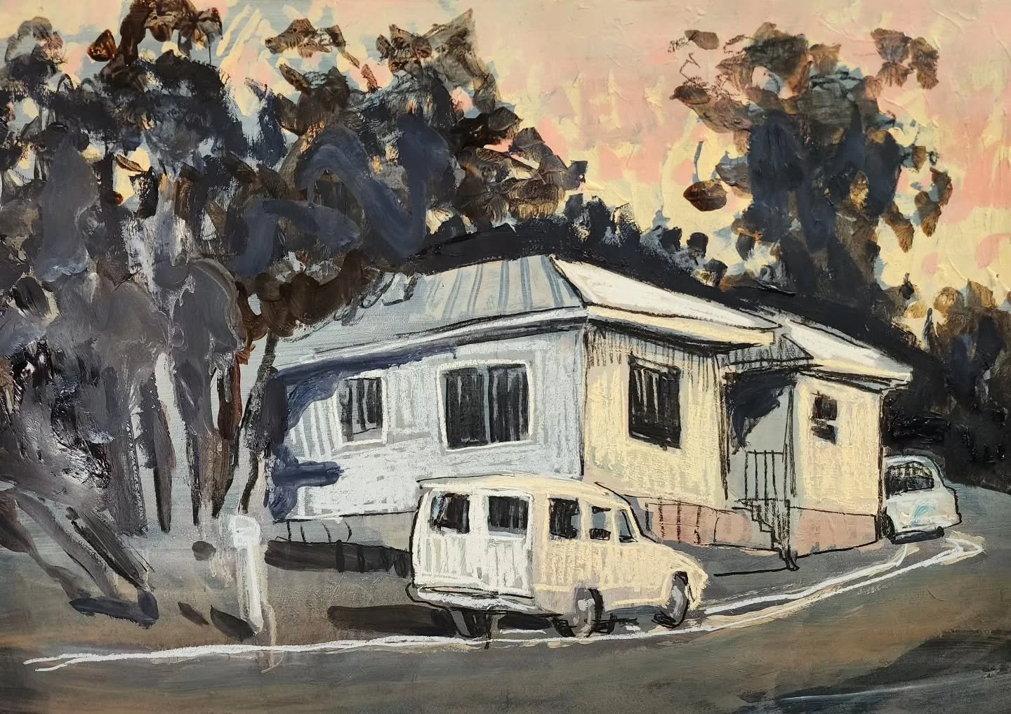 Twilight over Newcastle house, 1950. Many scenes for animating coming out of the studio this week.

#drawing #painting #workinprogress #experimentalanimation #QueerHistory