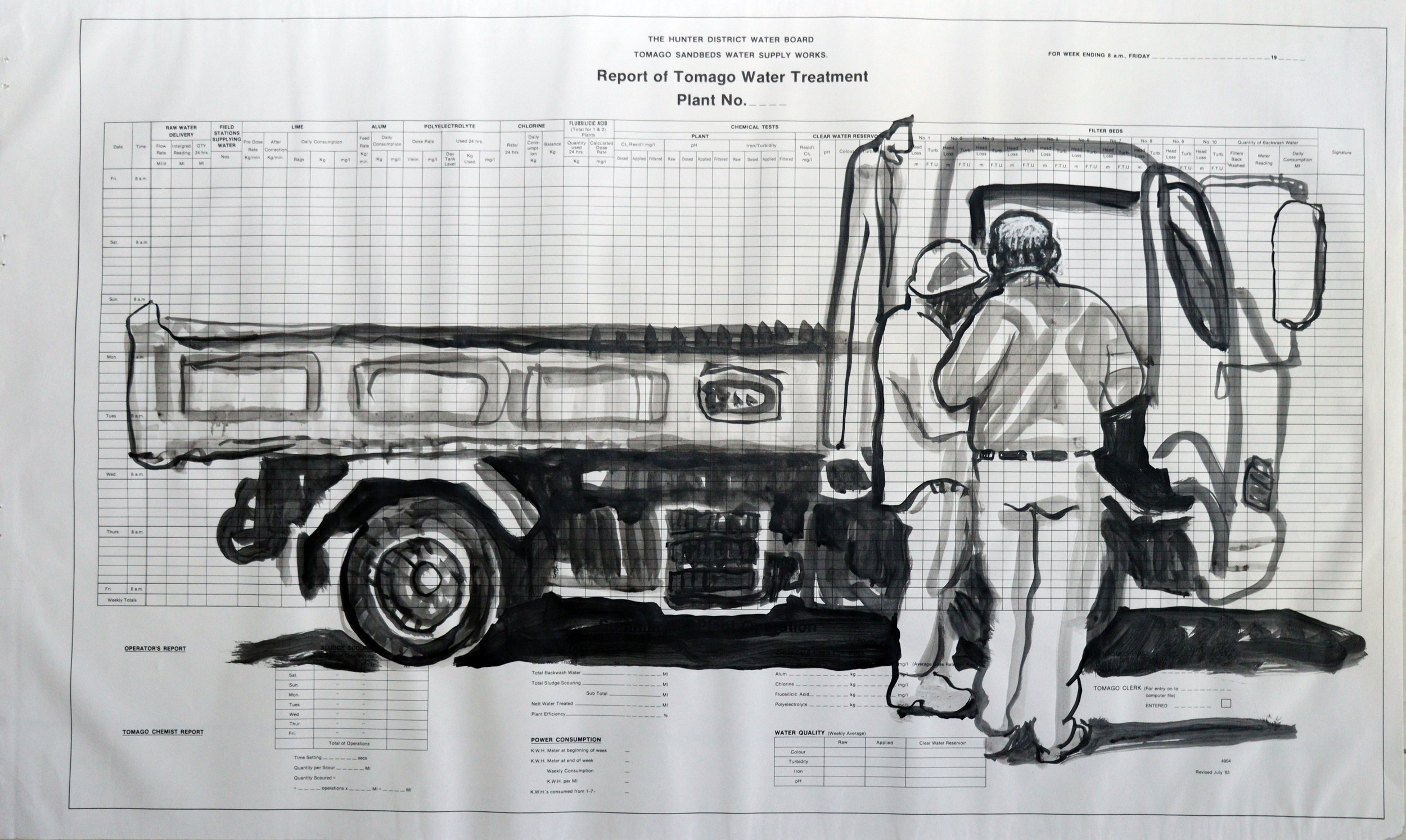 Todd Fuller_Site Meeting_2025_52cm x 90cm_Ink on water treatment plant paper.JPG