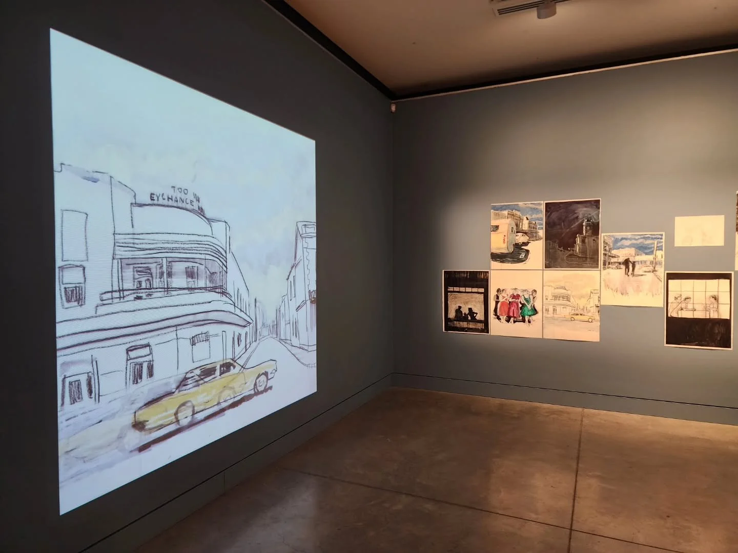 Currently on view at @maitlandregionalartgallery as a part of Upriver Downriver is 'and so it goes', a video and works on paper from a public art projection which I created a few years back. It is very exciting to have this collection of Maitland sto