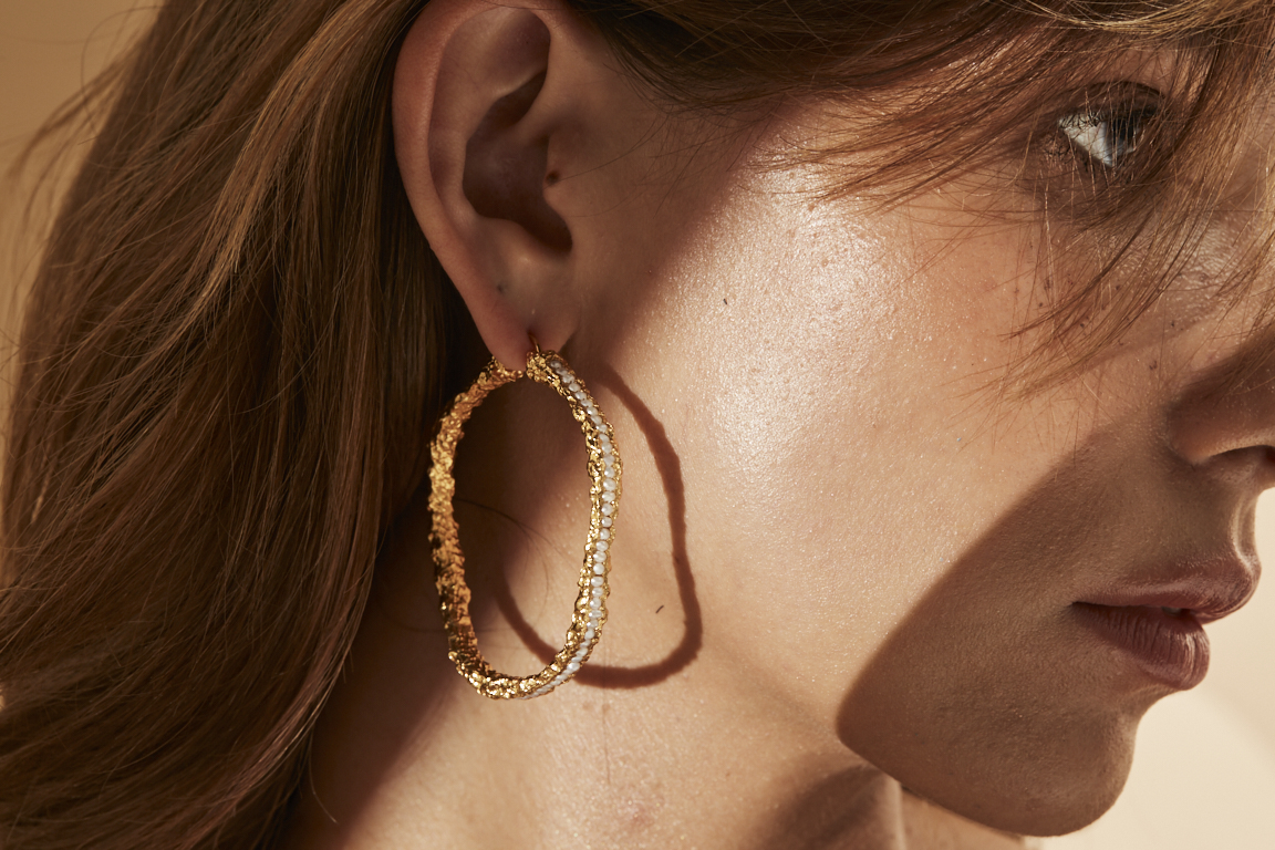 Mini Pearls Large Hoops Earrings