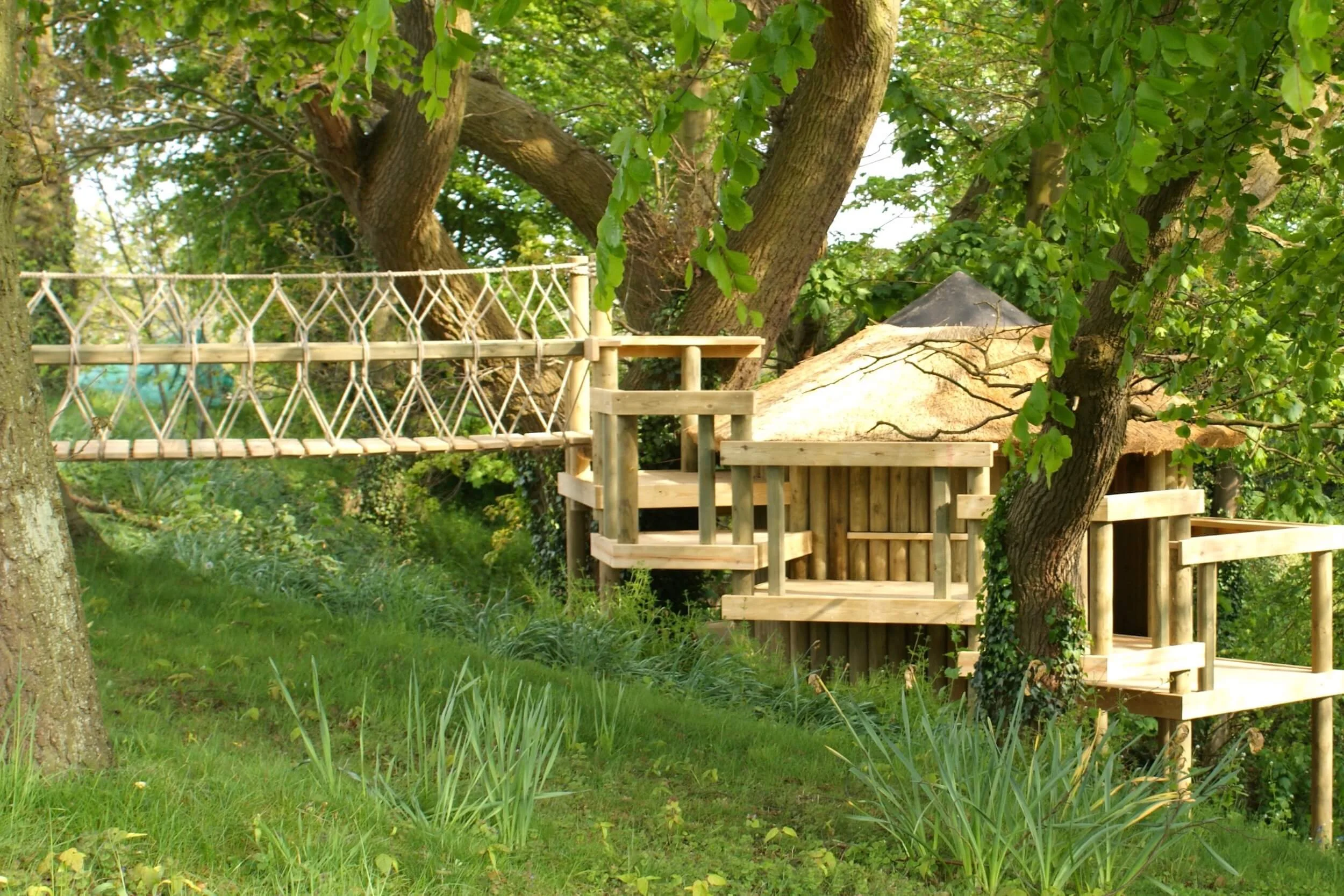 Rope Bridge leading to treehouse on five deck levels