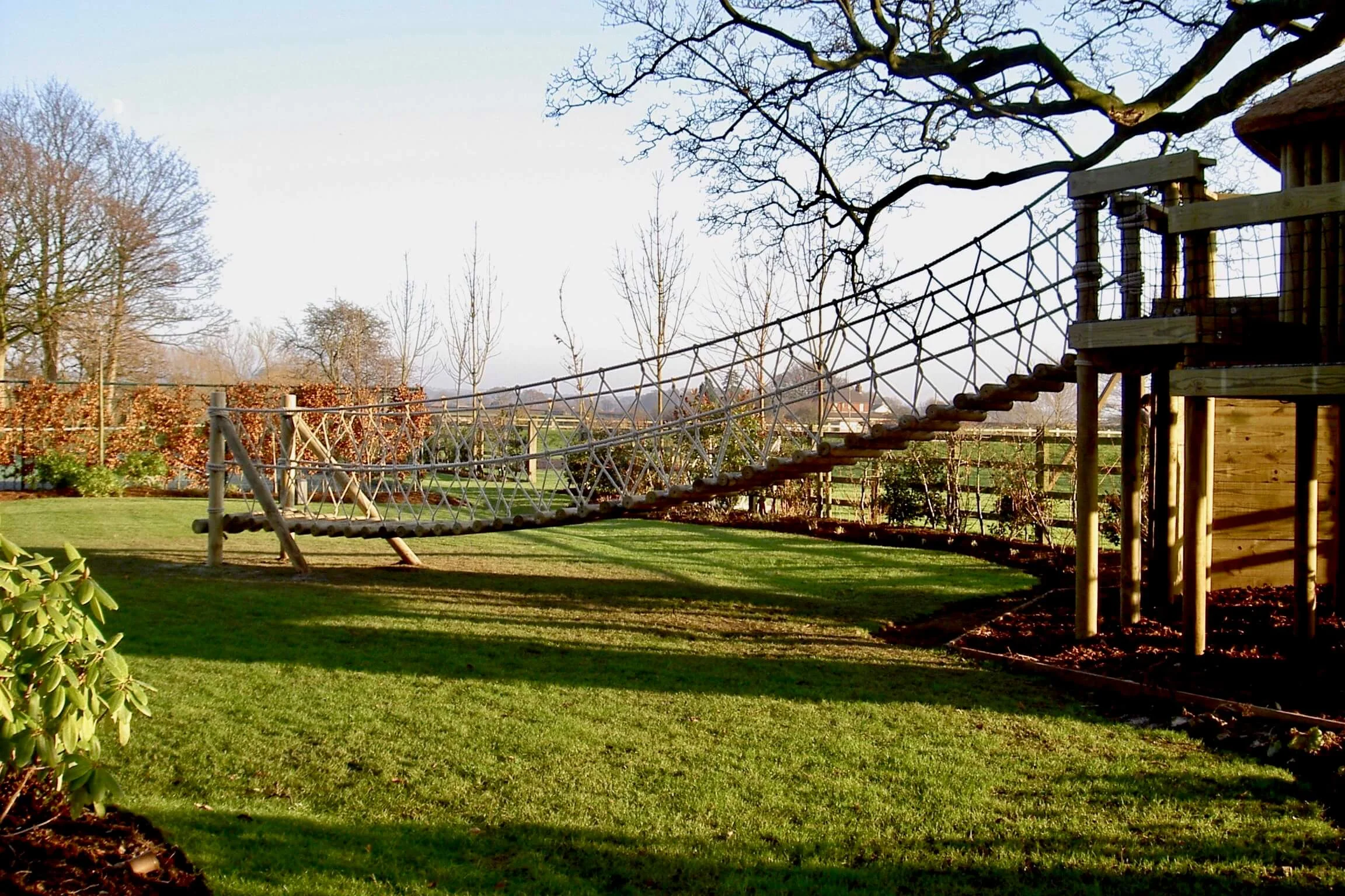 Log Rope Bridge, treehouse and views