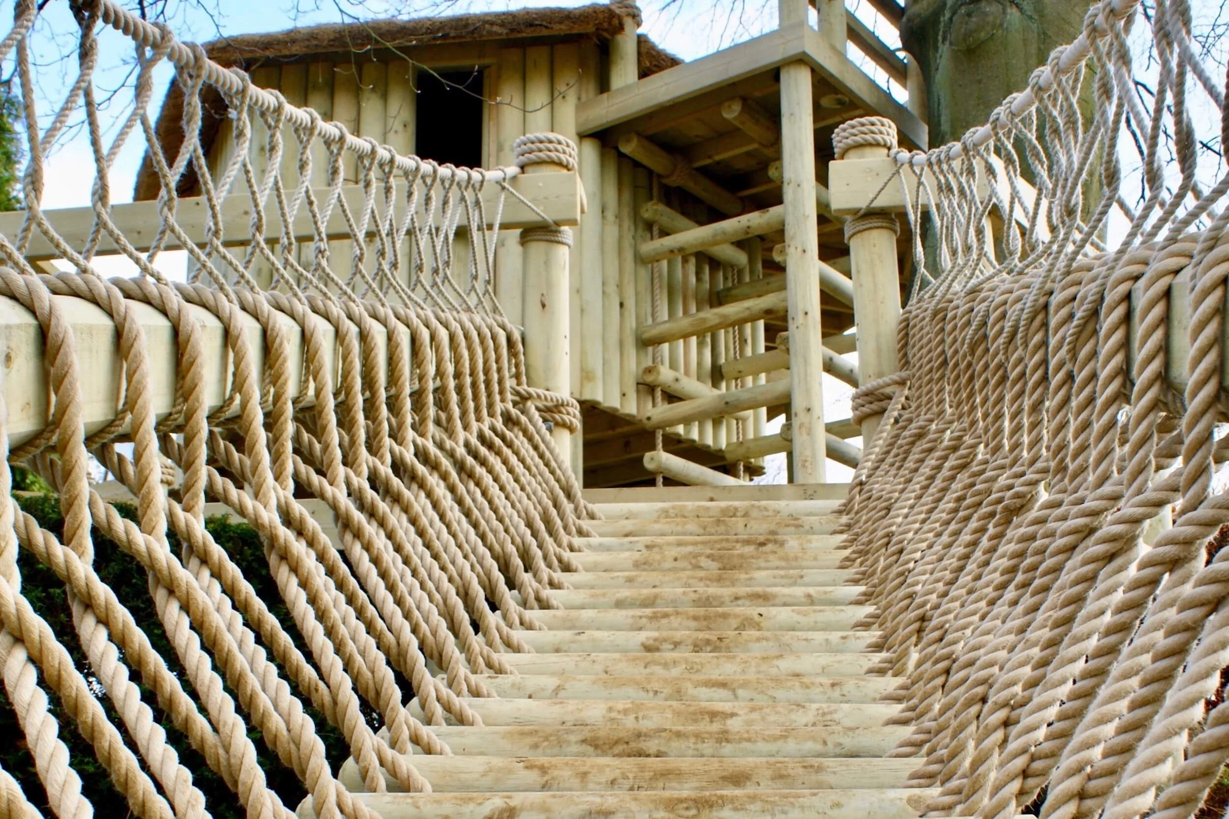 Log Rope Bridge fixed-beam and rope work balustrades