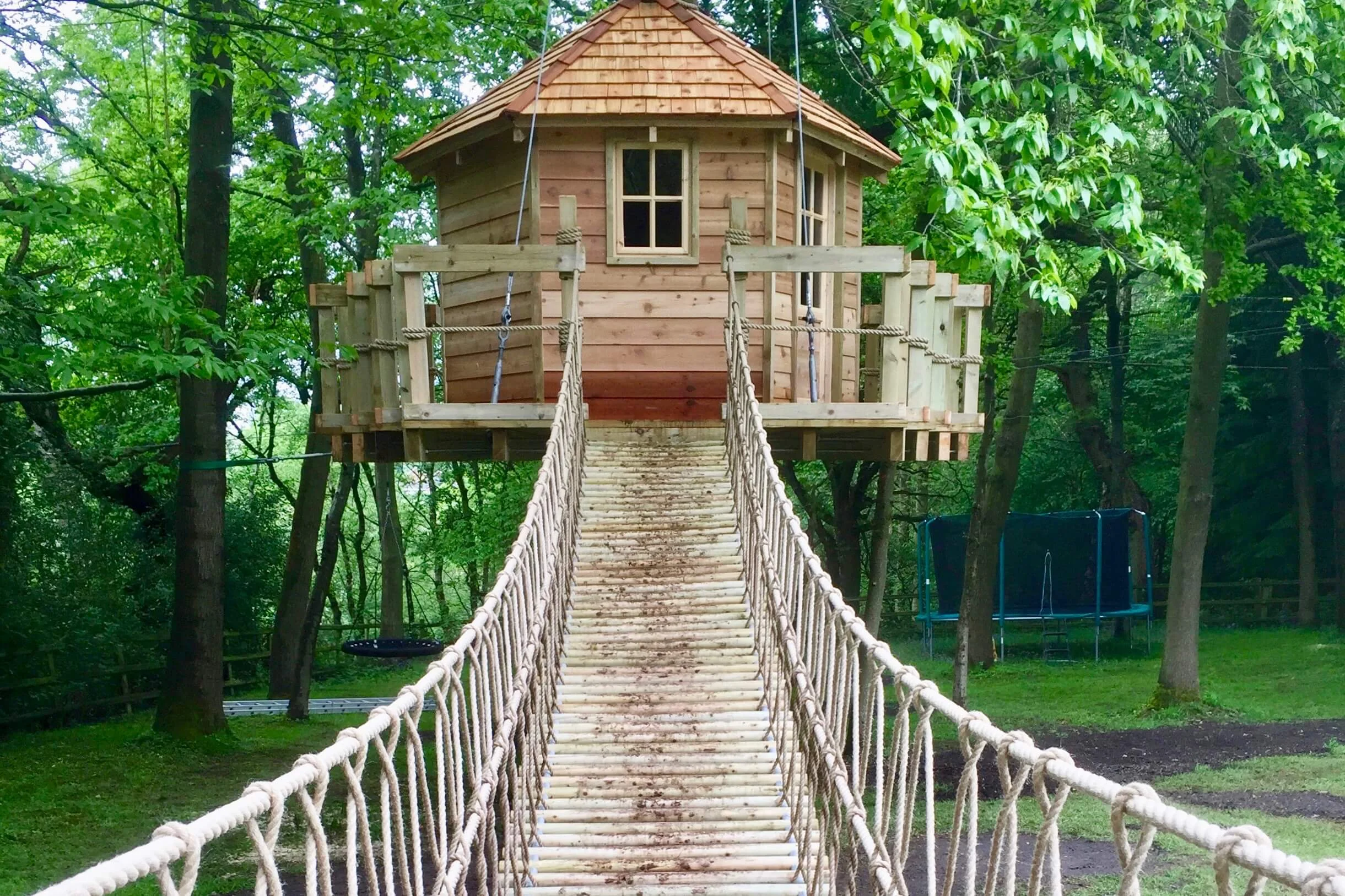 Tree suspended treehouse and Log Rope Bridge