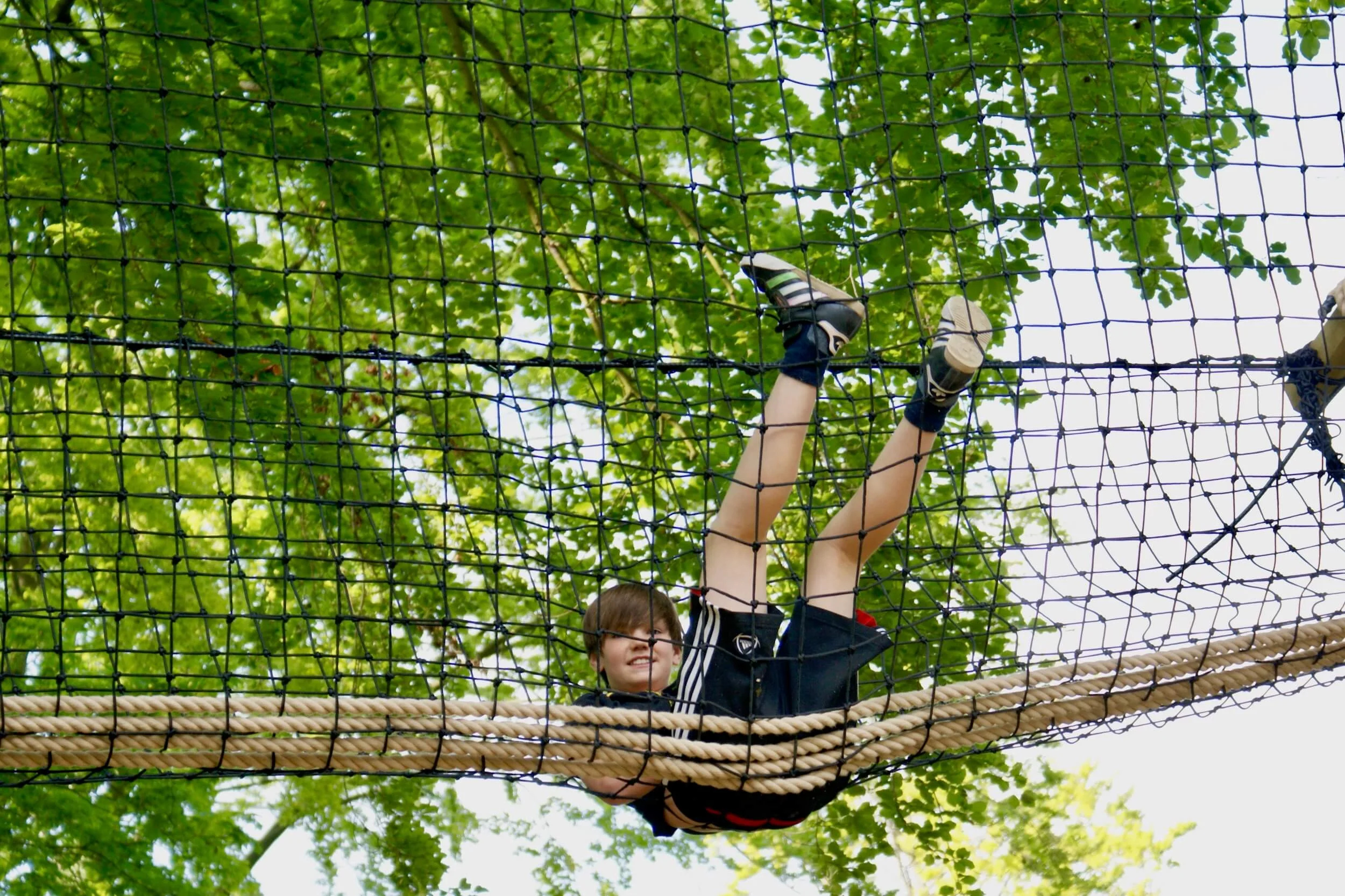 Boy laying in Tree-top Walkway